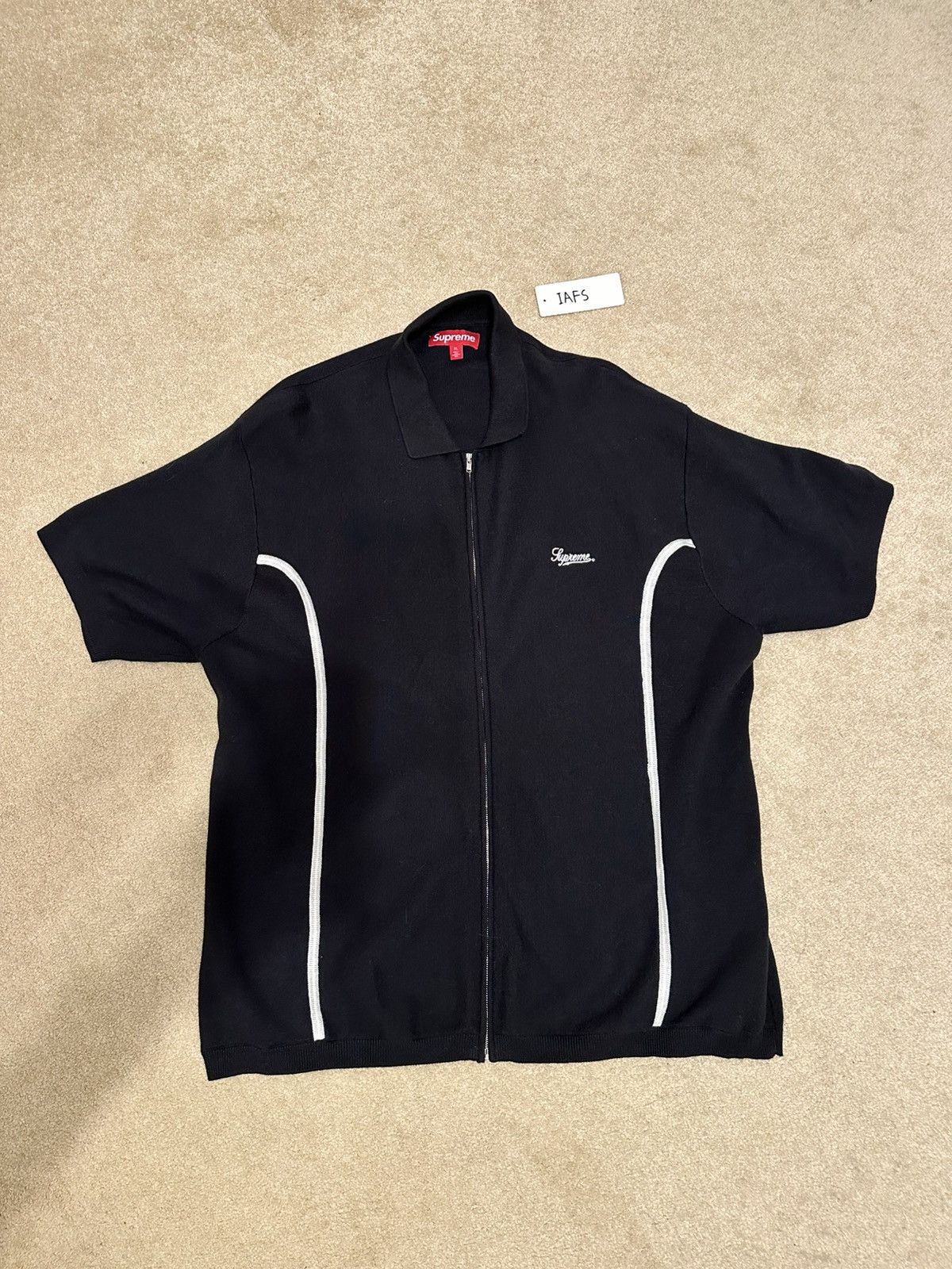 Supreme SUPREME ABSTRACT TEXTURED ZIP UP POLO - BLACK XL | Grailed