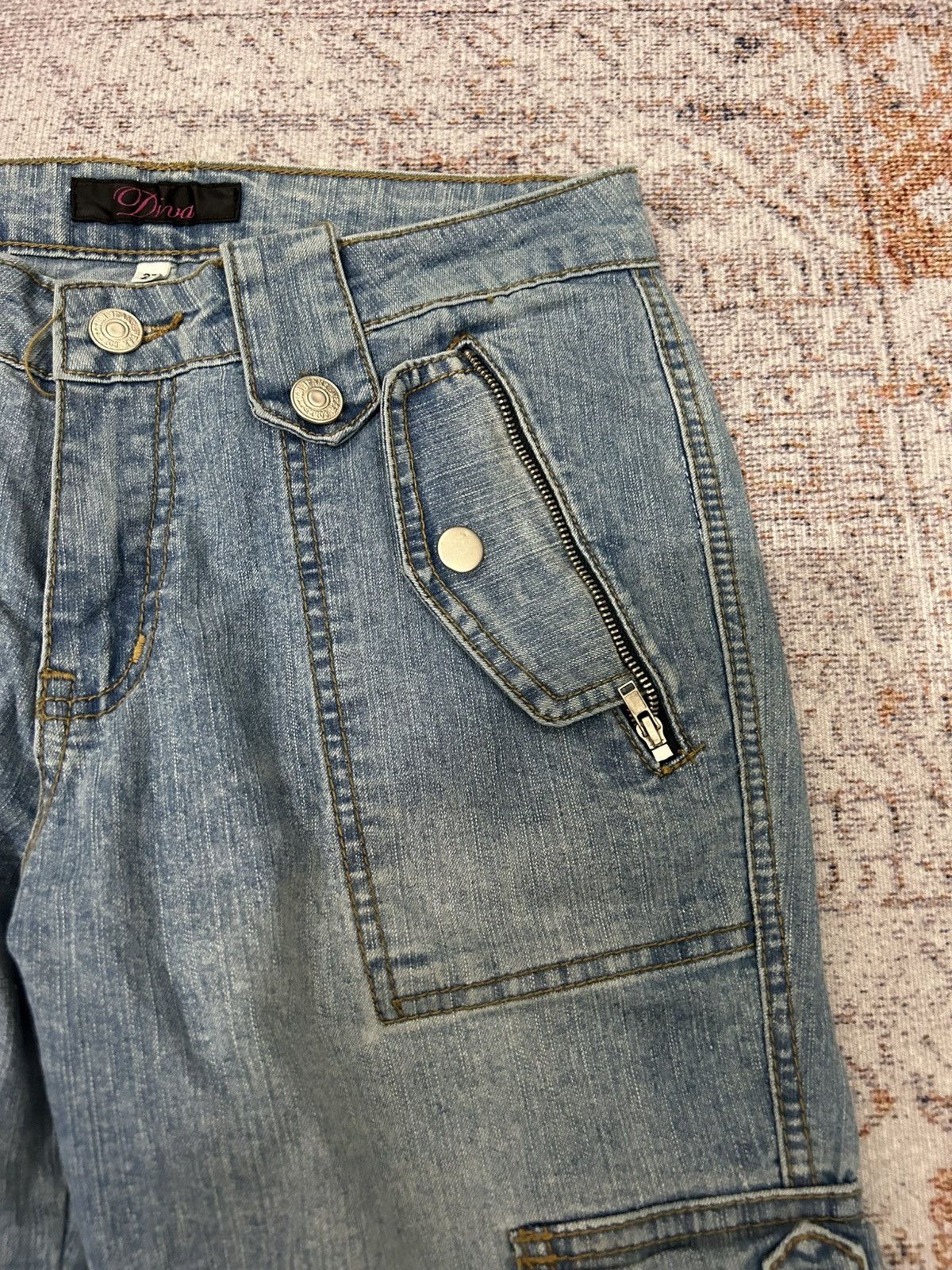 Japanese Brand Diva Cargo Multipocket Flare Jeans Size US 29 - 10 Thumbnail