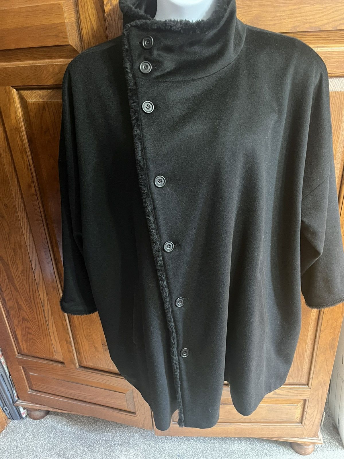 Other Eskandar Wool Cashmere Silk Leather Asmetrical Coat Size ONE SIZE - 1 Thumbnail