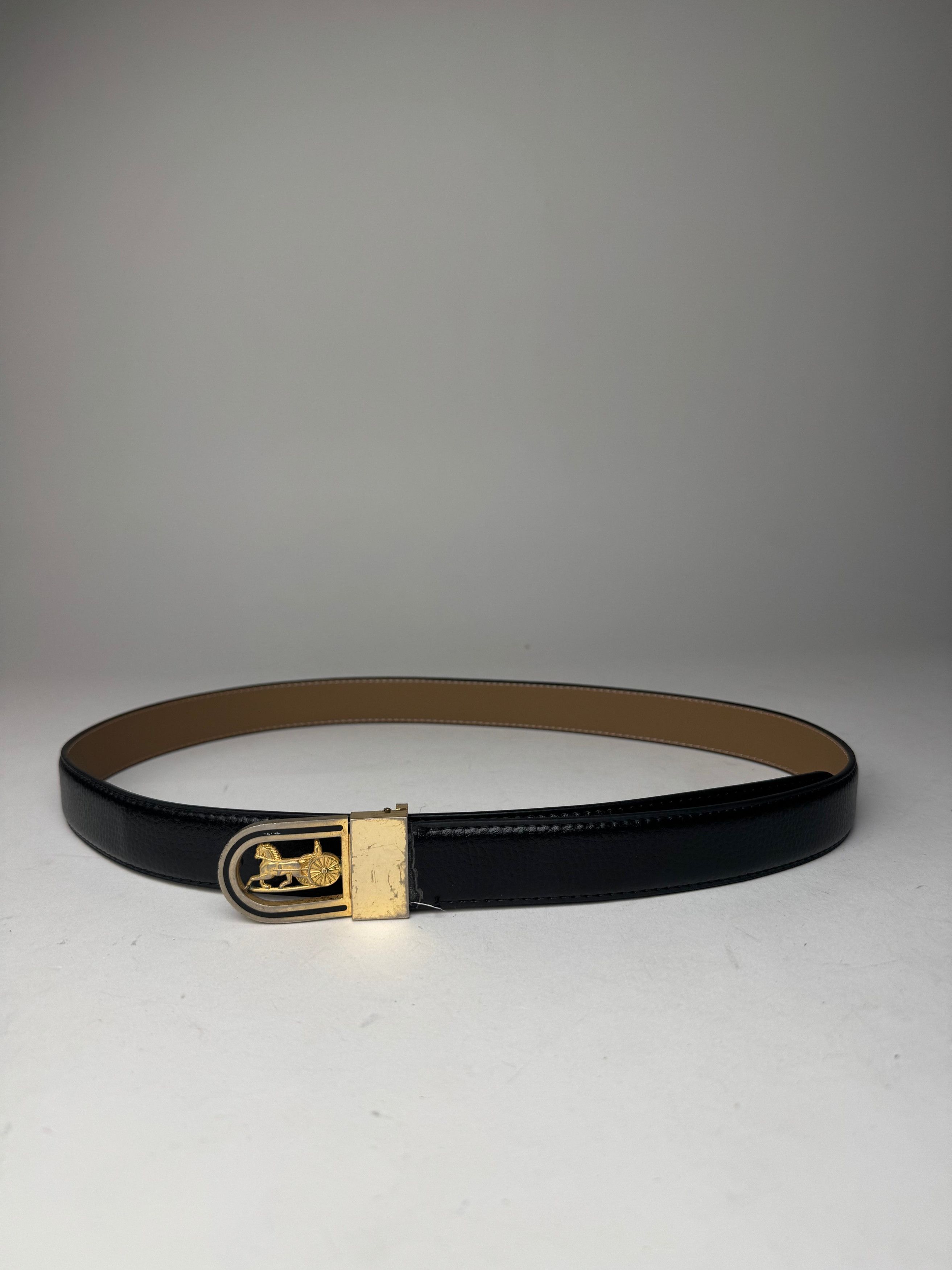 Celine Vintage Paris Carriage Logo Leather Belt Black Size ONE SIZE - 1 Thumbnail