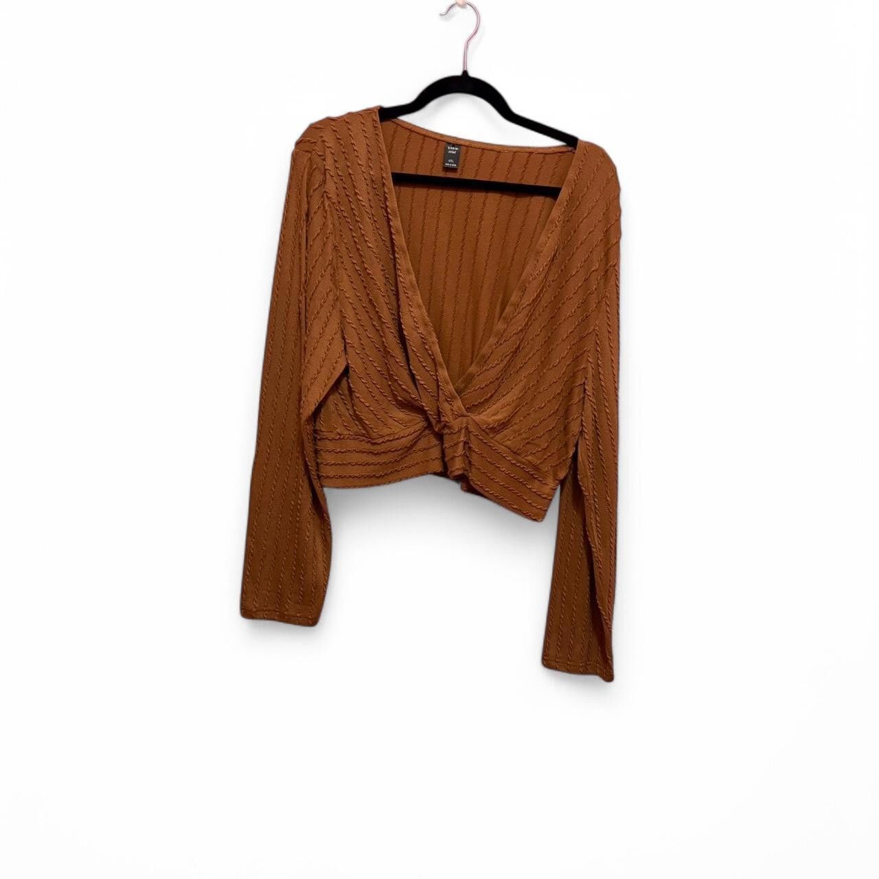 Designer Stylish Cropped Long Sleeve Top - Trendy Brown Knit Size M / US 6-8 / IT 42-44 - 2 Thumbnail