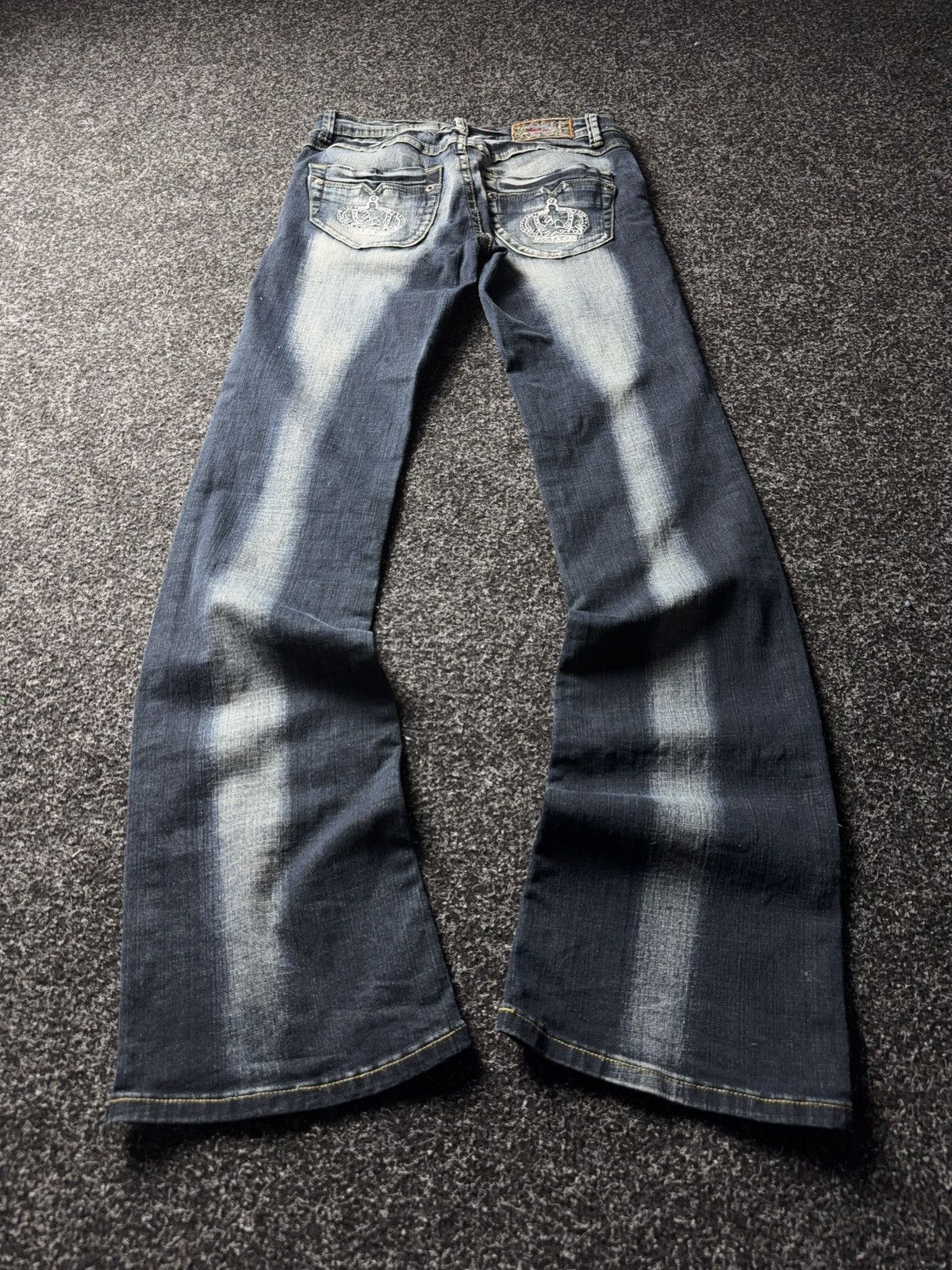 Japanese Brand Retro 00s Amadee Crown Embroidery Flare Jeans Y2K Vintage Size 29" - 1 Thumbnail