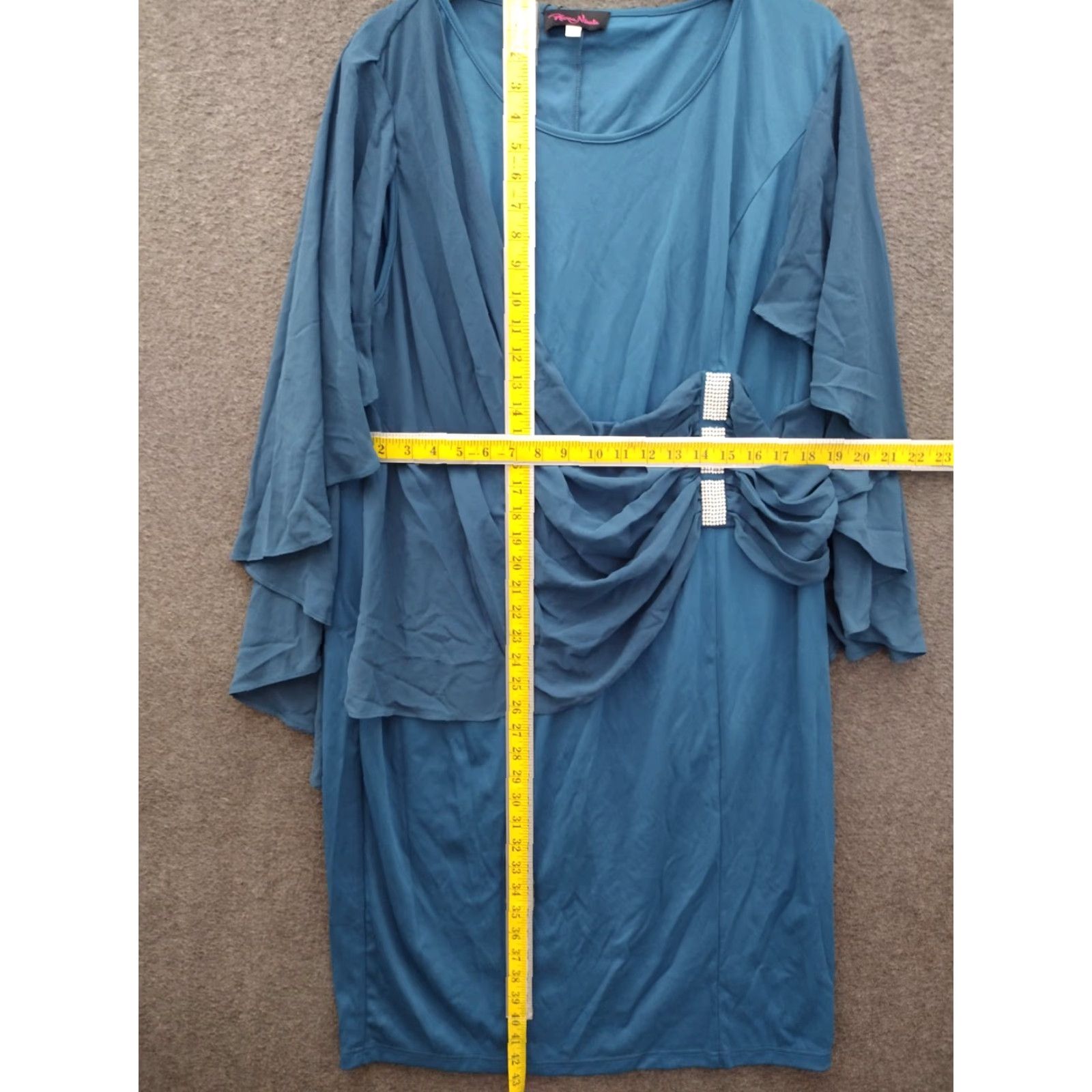 Vintage Hanna Nikole Chiffon Cape Sleeve Dress Women 20W Empire Waist Midi Blue Bohemian - Plus Size, Short Sleeve, Round Neck, Fit & Flare, Party/Cocktail Size 3XL / US 20-22 - 4 Thumbnail