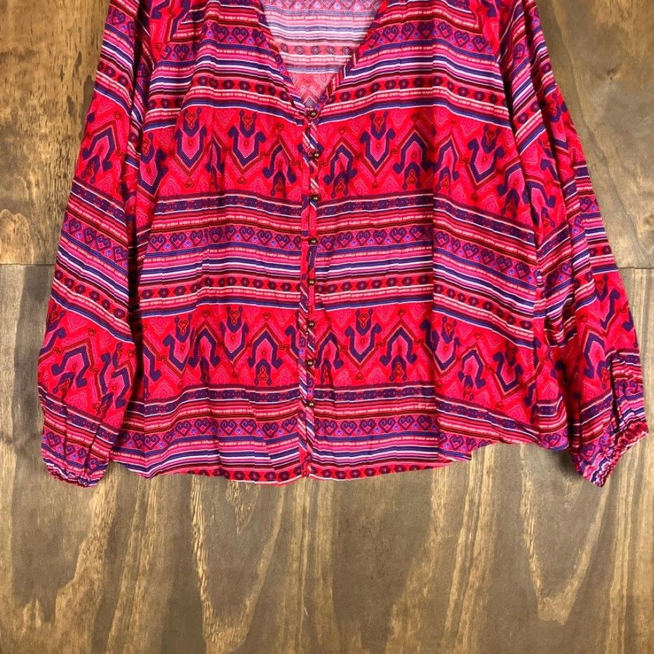 Wrangler VINTAGE Wrangler Retro Womens Shirt Red Long Sleeve V Neck Button Up Rayon XXL Size XXL / US 16-18 / IT 52-54 - 3 Thumbnail