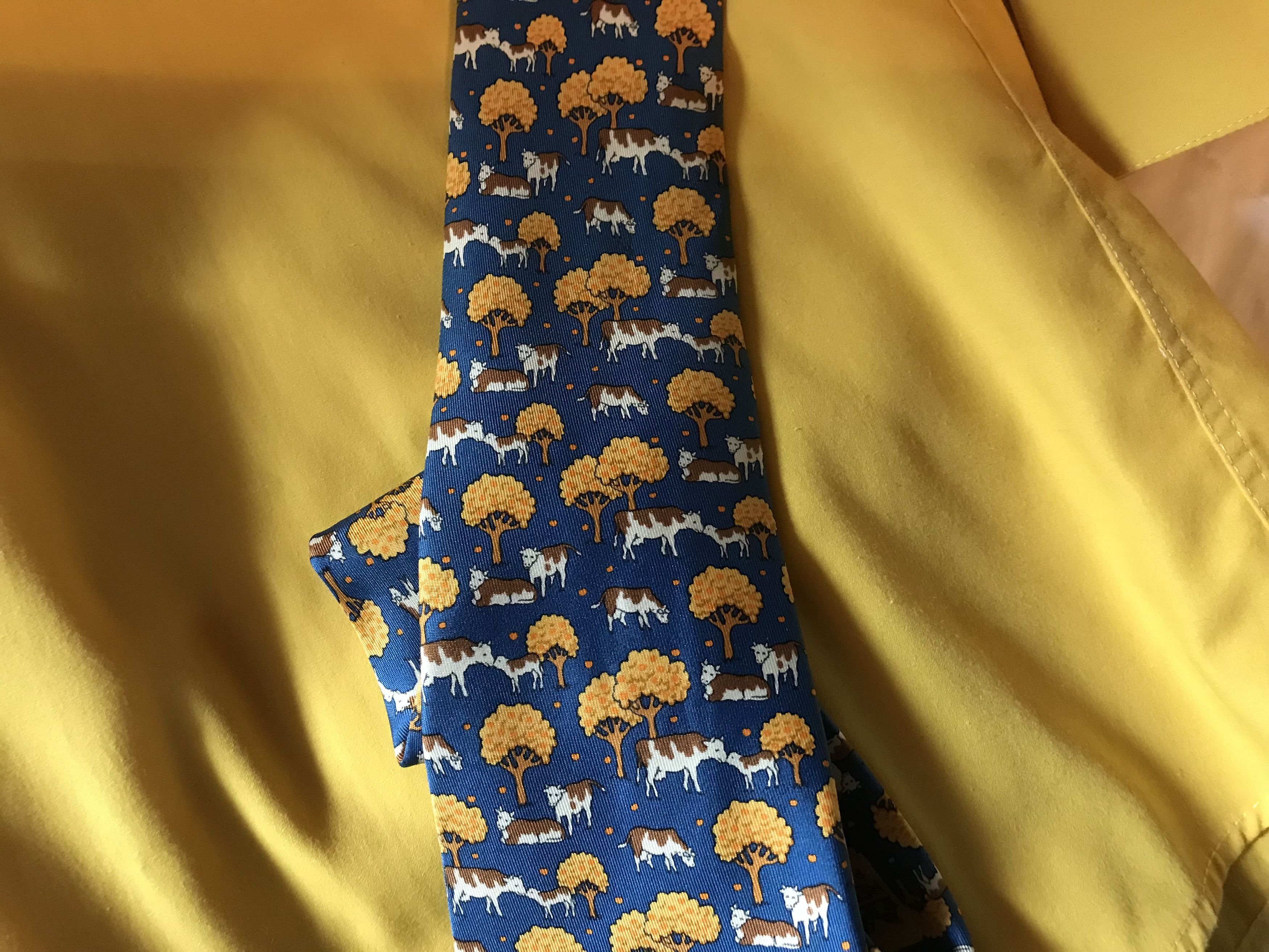 image of Hermes Necktie in Blue/Gold, Men's