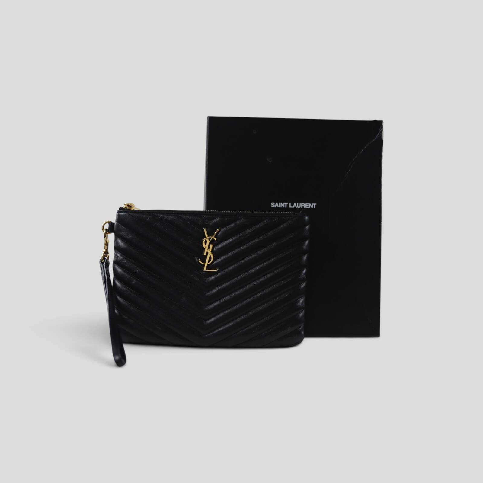 Saint Laurent Paris Saint Laurant YSL Monogram Quilted Leather Clutch in Black Size ONE SIZE - 10 Thumbnail