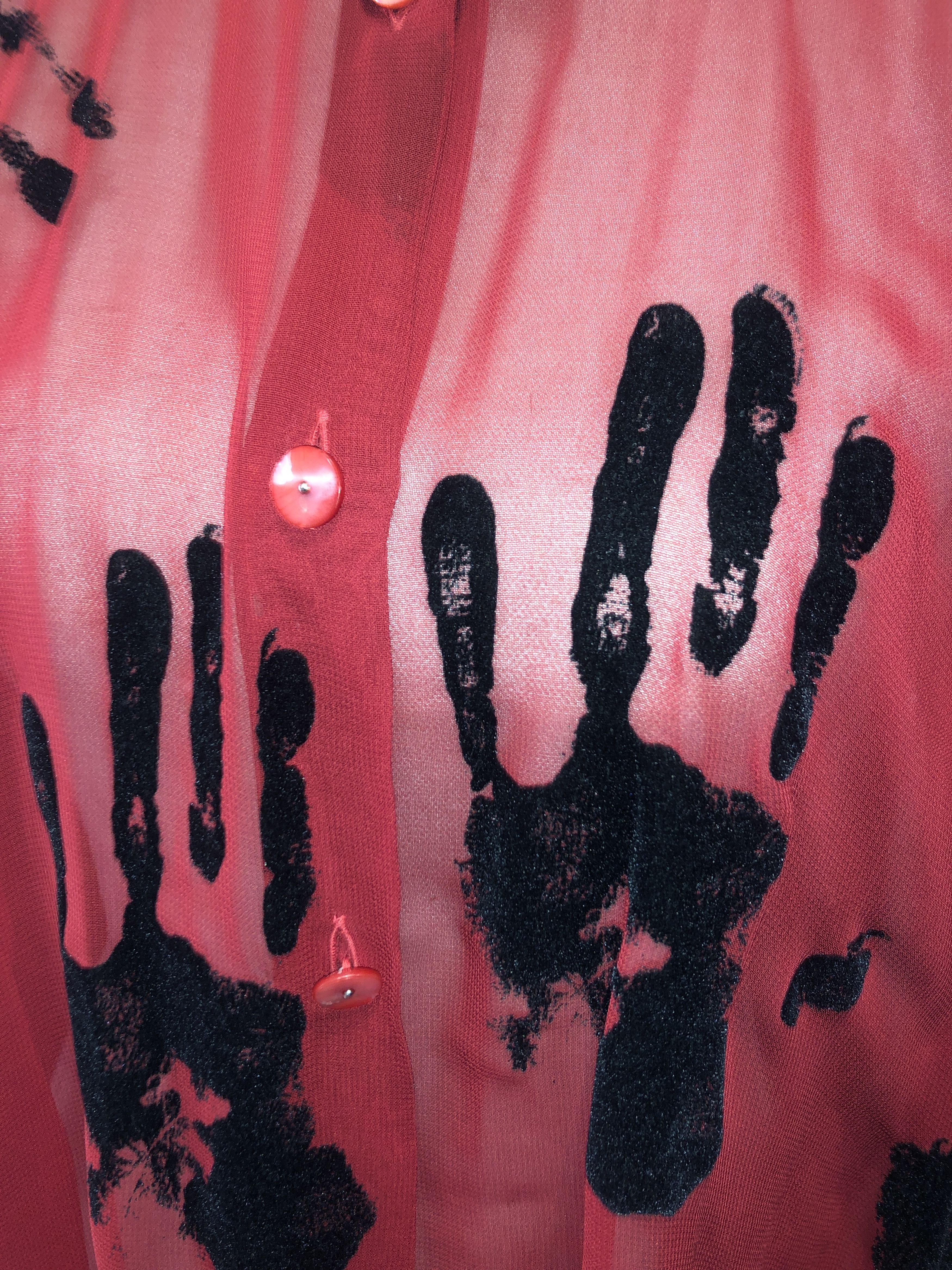 Jean Paul Gaultier 1991 "Hands" Print Oversized Red Shirt Size L / US 10 / IT 46 - 15 Thumbnail