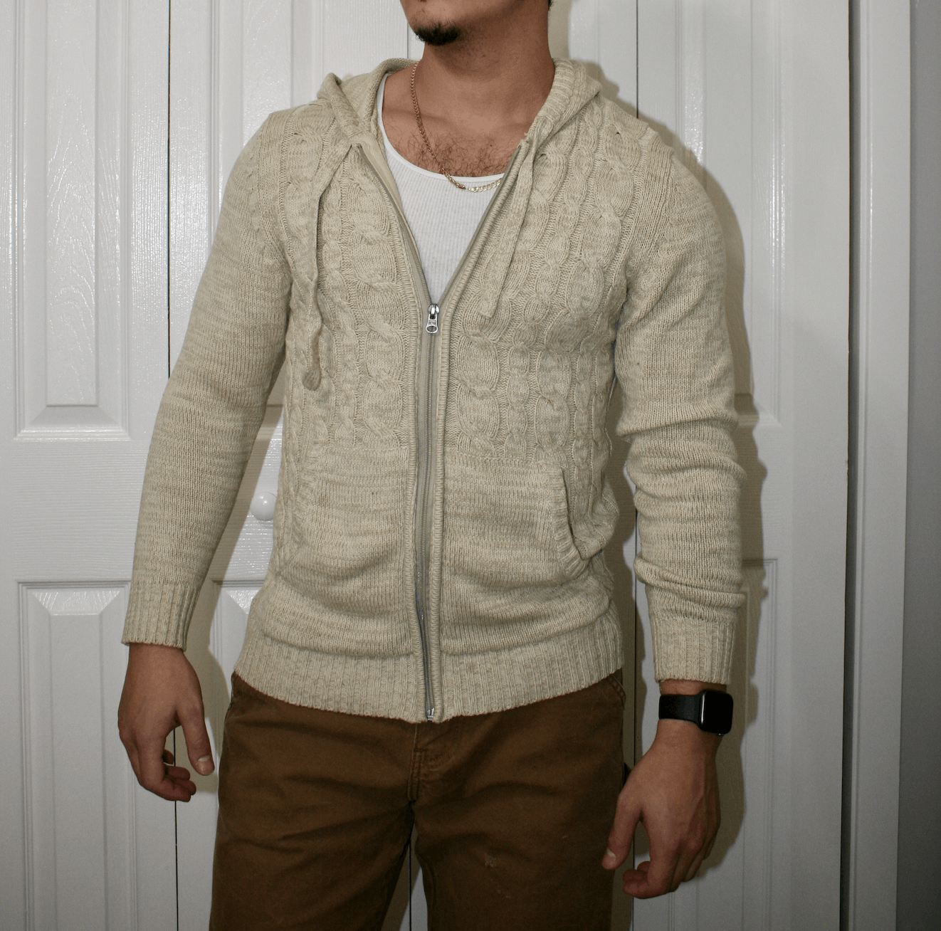 Urban Pipeline Urban Pipeline Beige Cable-Knit Zip-Up Hoodie Size US S / EU 44-46 / 1 - 1 Thumbnail