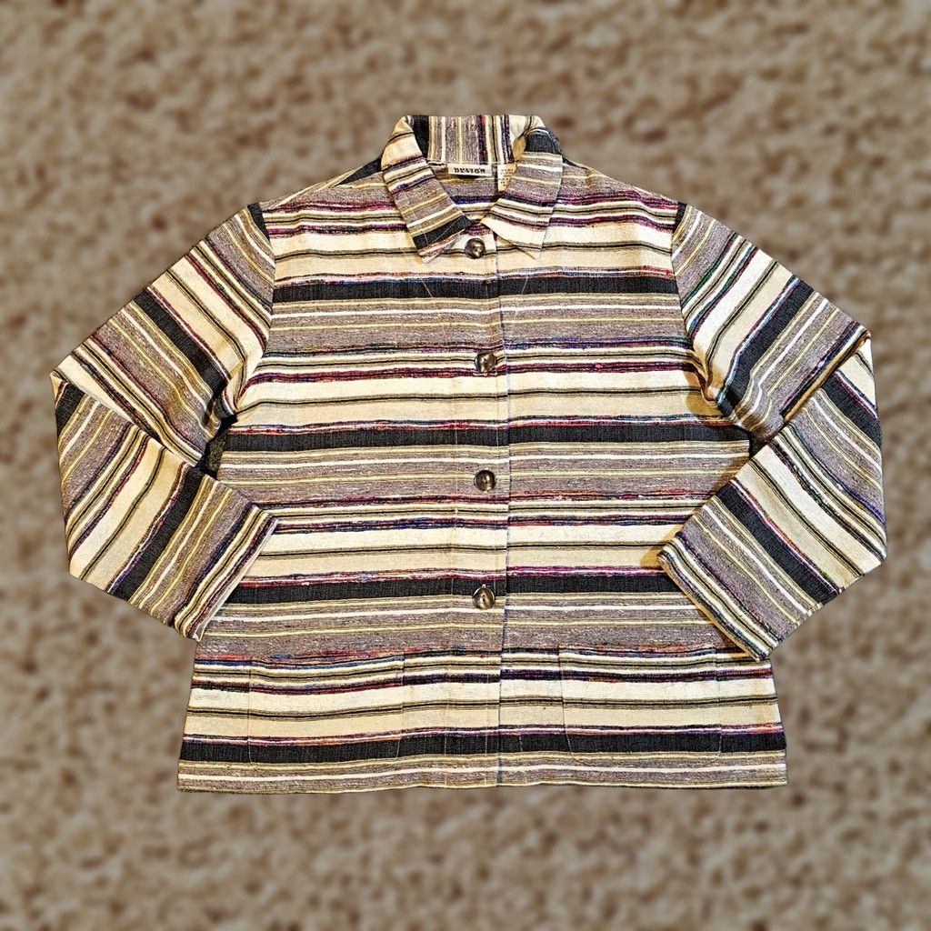 Vintage Chico's Jacket Womens Medium Beige Silk Button Pocket Long Sleeve Casual Career Jacket Size M / US 6-8 / IT 42-44 - 1 Thumbnail