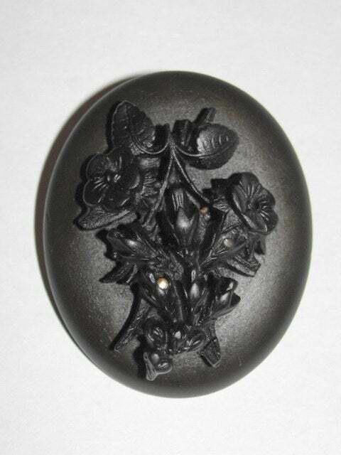 Designer Victorian Forget Me Not Cameo Gutta Percha Pin Brooch Size ONE SIZE - 1 Thumbnail