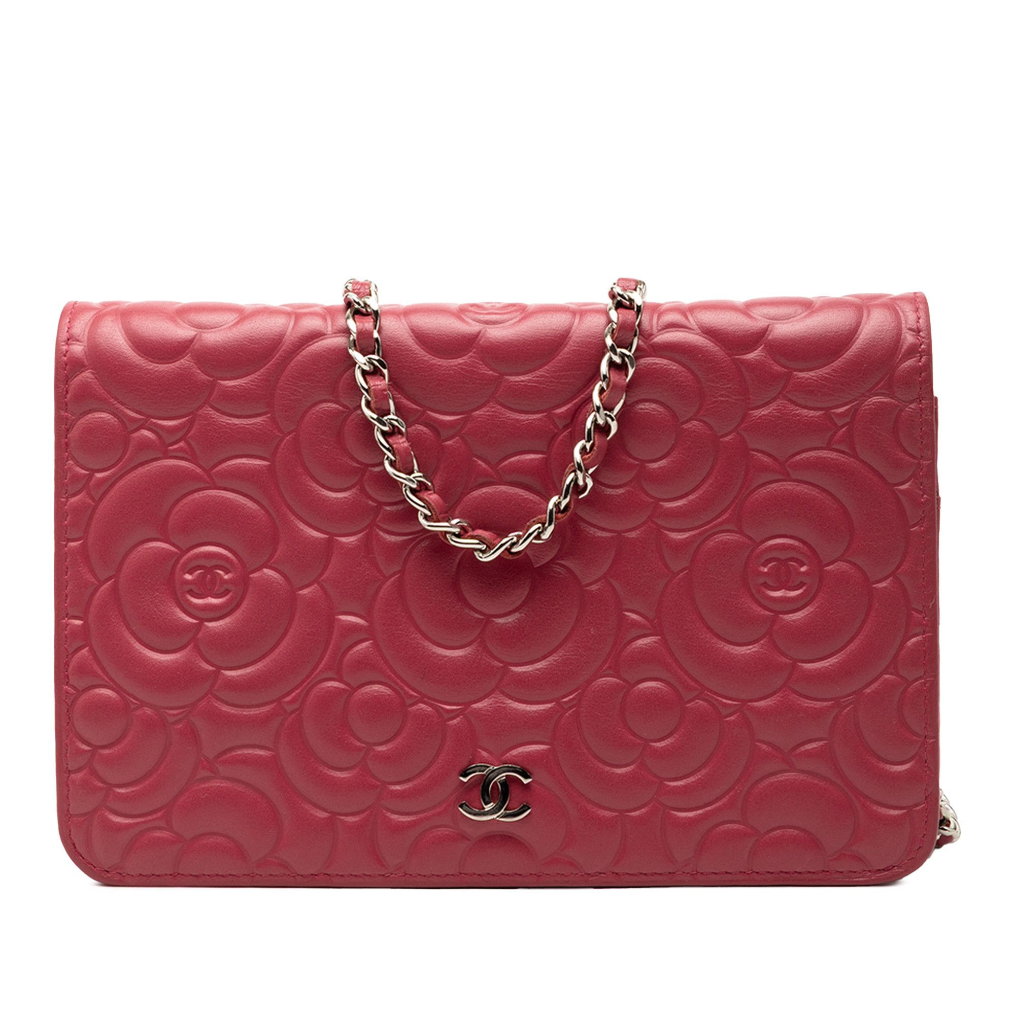 Chanel CC Embossed Lambskin Camellia Wallet On Chain