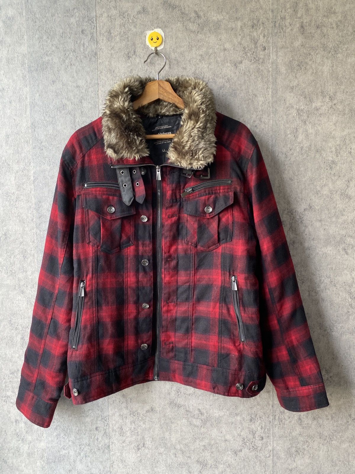 If Six Was Nine Double Focus Red Tartan Design Fur Zipper Jacket Size US L / EU 52-54 / 3 - 3 Thumbnail