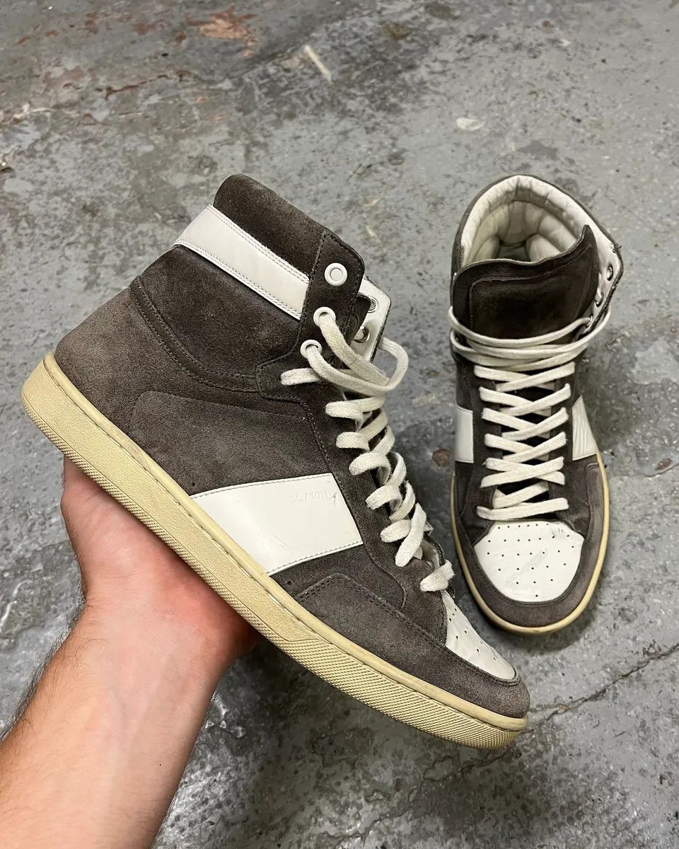 Saint Laurent SL10H Grey & Suede High Shoes by Hedi Slimane