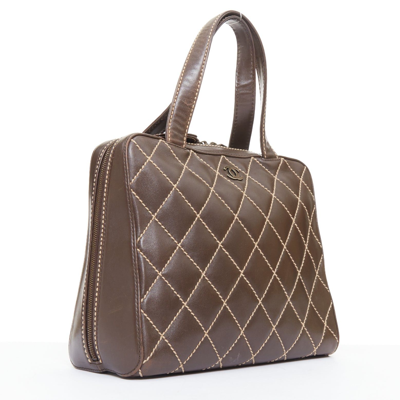 Chanel CHANEL Wild Stitch Surpique brown lambskin leather matelasse bowler bag Size ONE SIZE - 1 Thumbnail