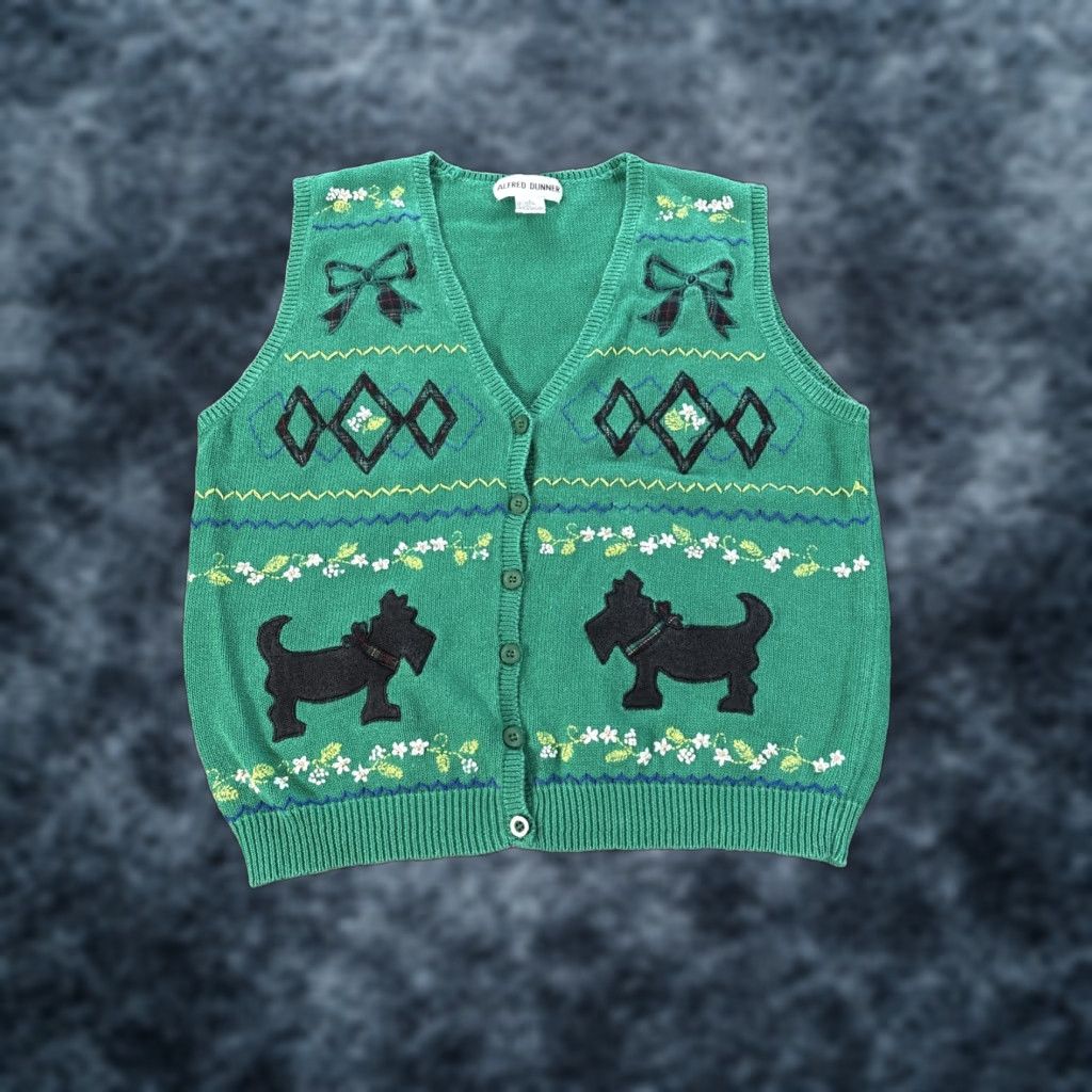 Vintage VINTAGE Alfred Dunner Sweater Vest Womens Large L Green Dog Embroidered Knit Ramie 90s Holiday Christmas Winter"} Size L / US 10 / IT 46 - 1 Thumbnail