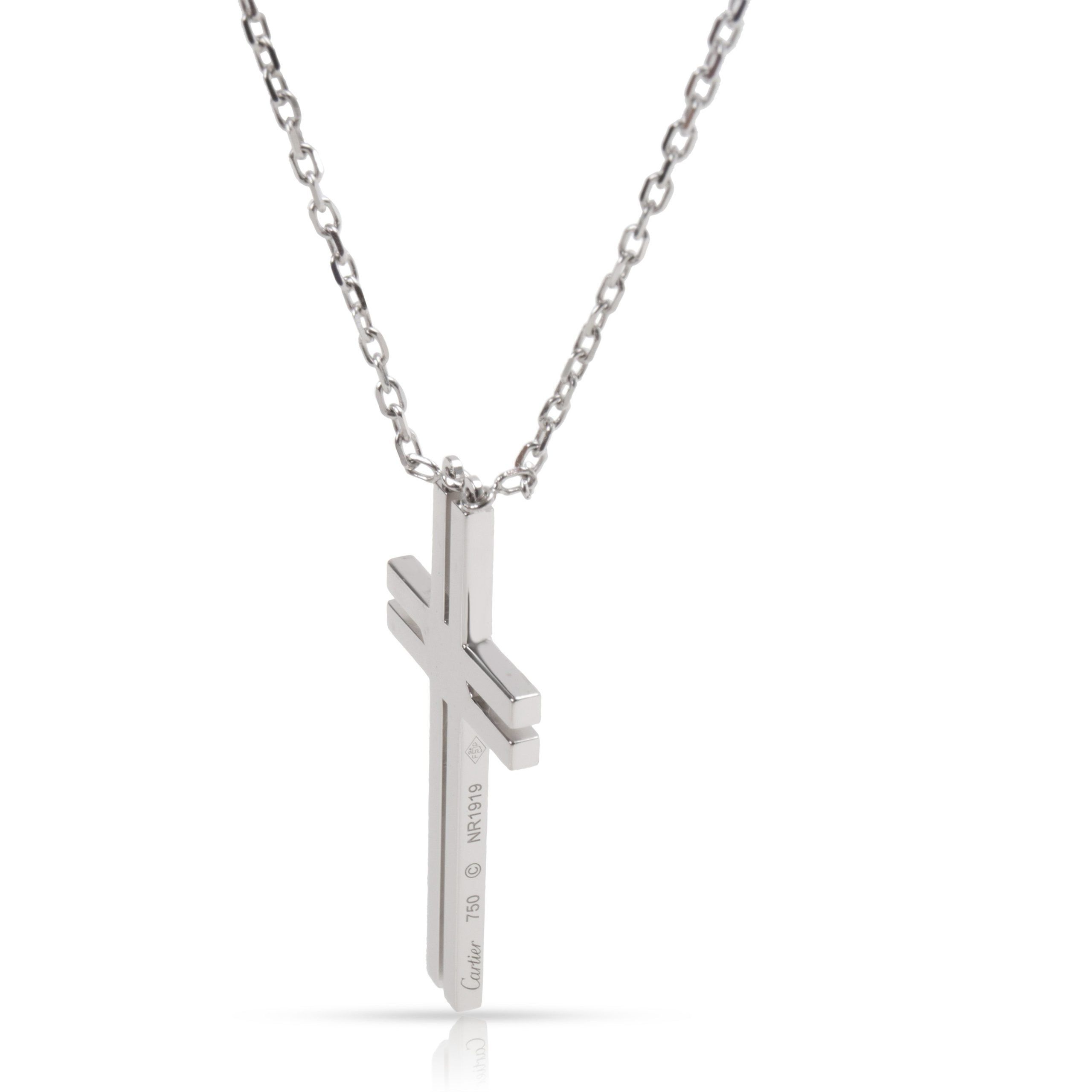 image of Cartier Double Row Diamond Cross Necklace In 18K White Gold 0.15 Ctw, Women's
