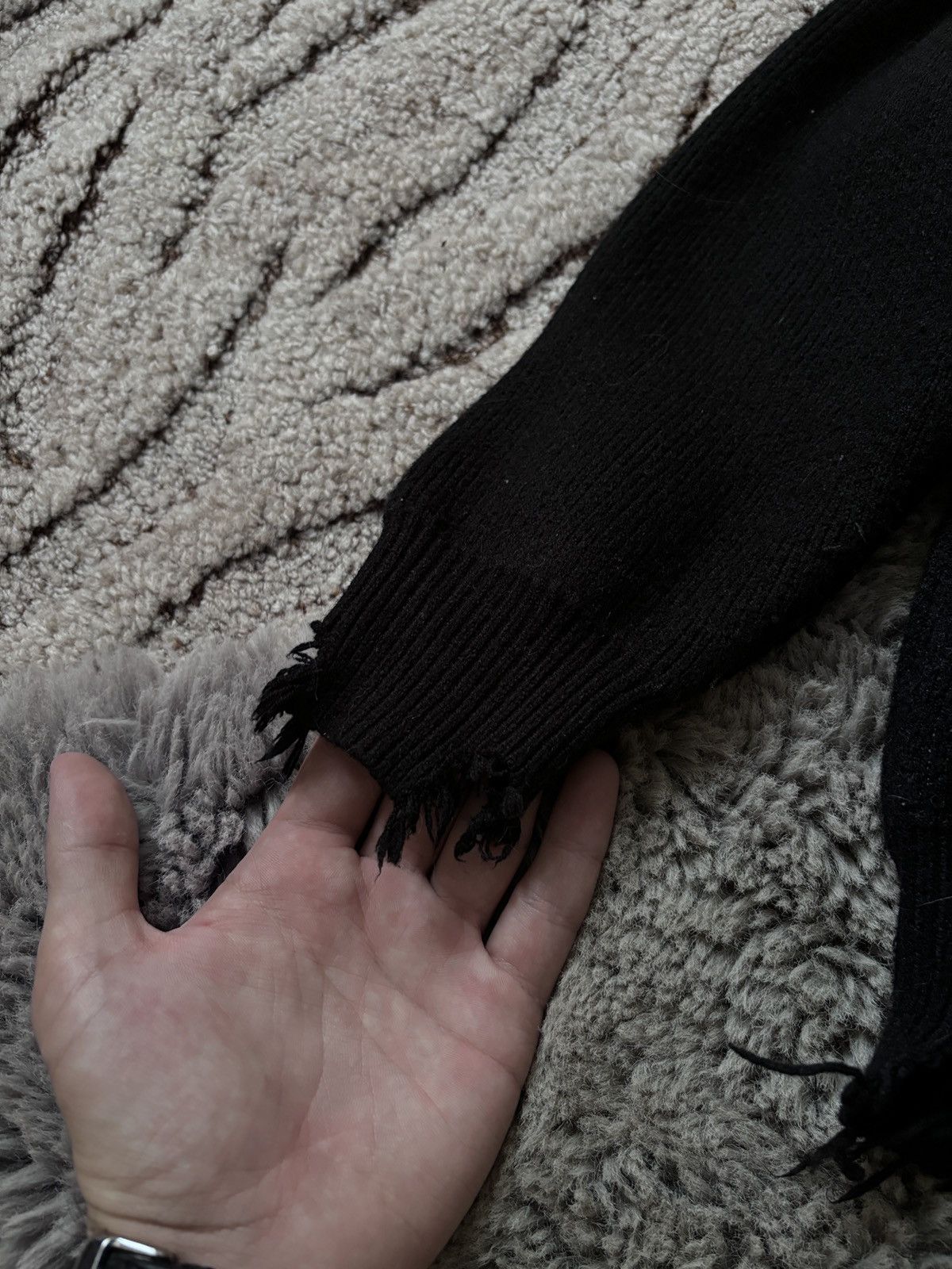 Japanese Brand Opium Junya Watanabe style black distressed sweater Size US L / EU 52-54 / 3 - 8 Thumbnail