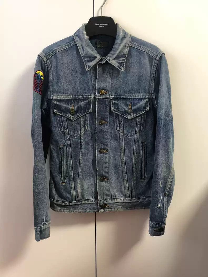 Saint Laurent Paris Palm tree embroidered denim jacket