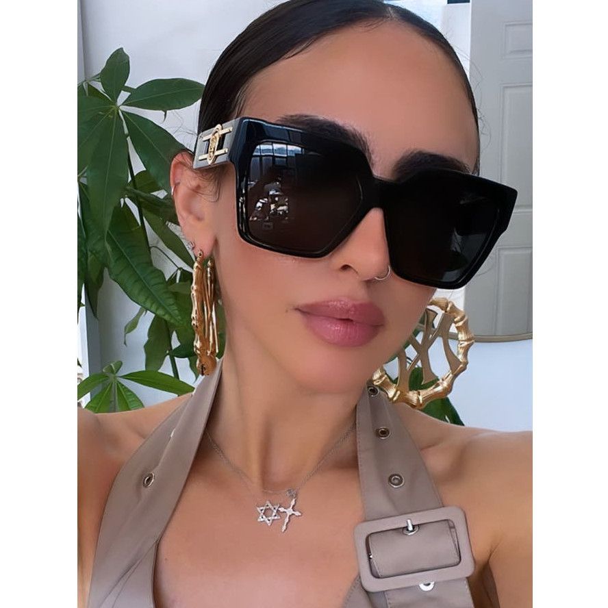 image of New Versace Ve4458 Black Oversized Square Sunglasses, Women's