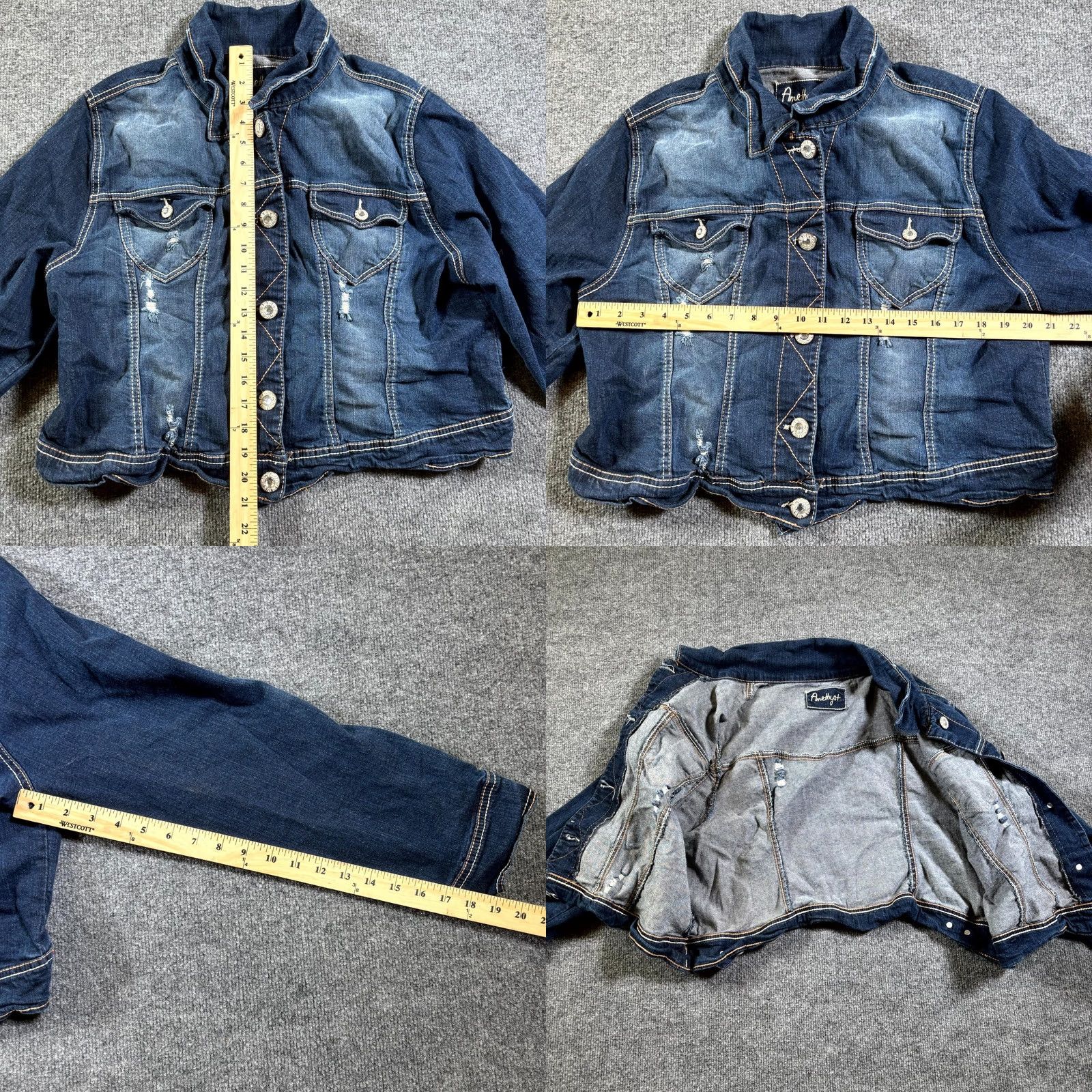 Denime Amethyst Jacket Womens 2X Blue Denim Distressed Button Front Cropped Trucker Jacket Size XXL / US 16-18 / IT 52-54 - 8 Thumbnail