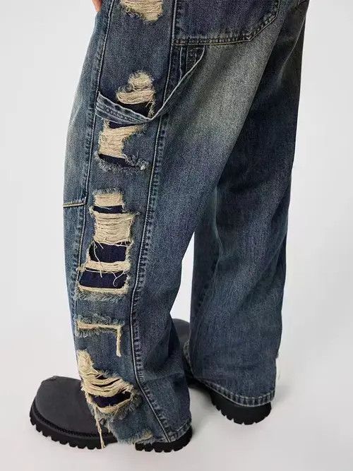 Japanese Brand Vintage street hip-hop washed and distressed ripped jeans Size US 34 / EU 50 - 6 Thumbnail