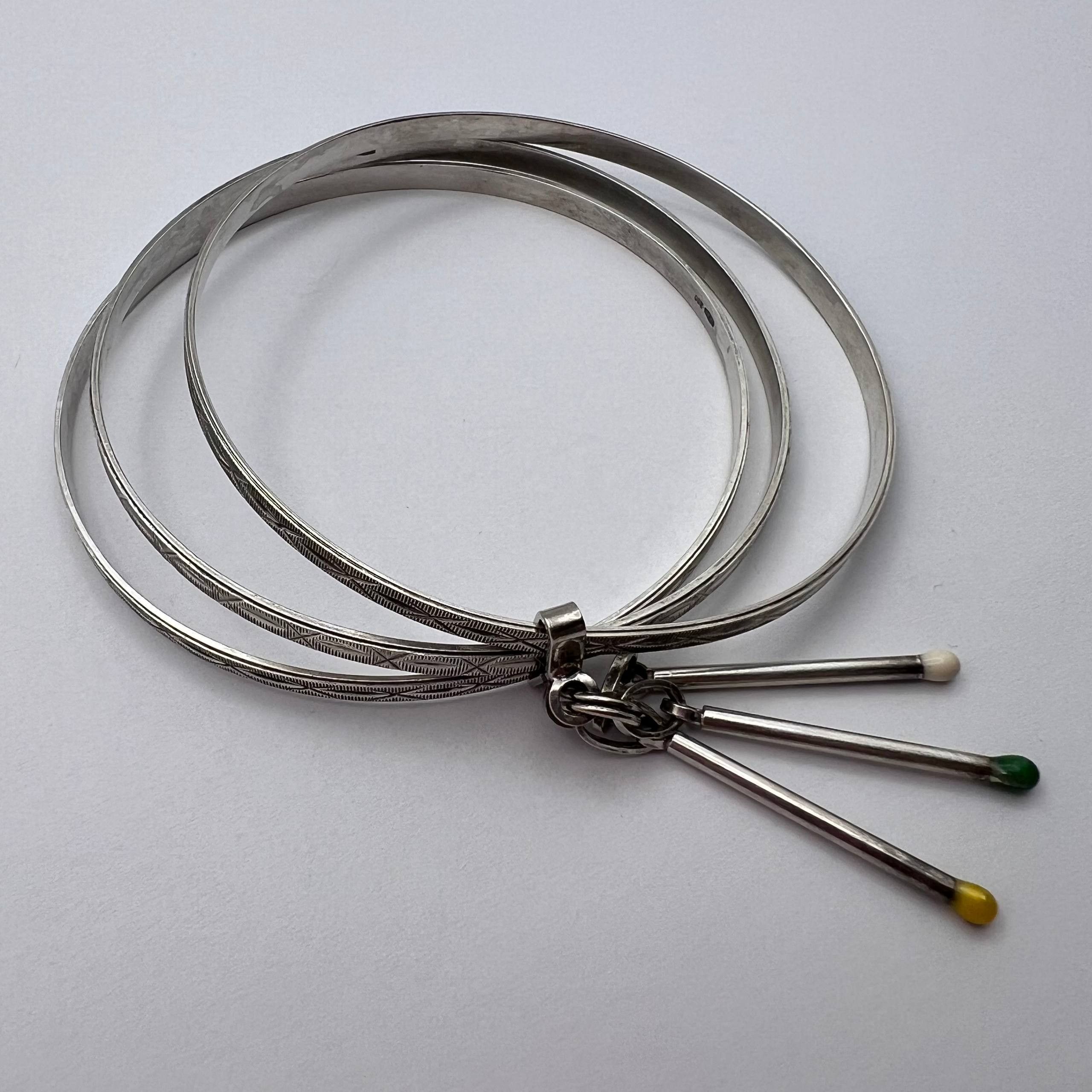 Vintage Vintage 800 Silver Triple Band Bracelet Circle Matchstick Size ONE SIZE - 6 Thumbnail