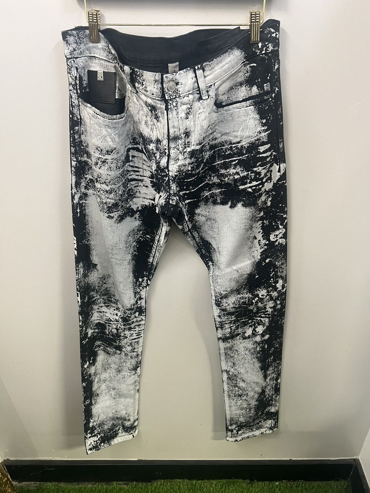 image of 1017 Alyx 9Sm Alyx Treated Painted Denim in Black, Men's (Size 32)
