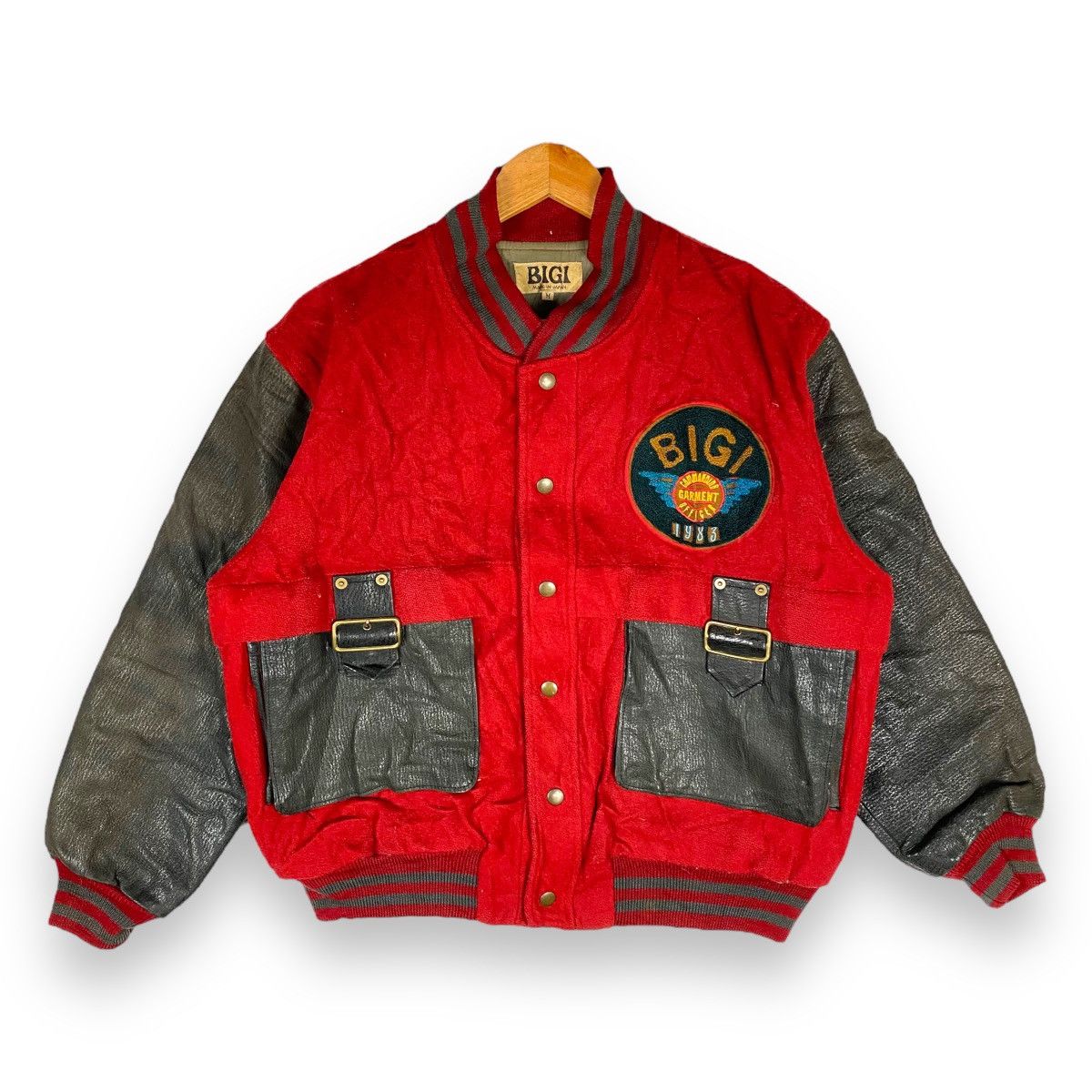 image of 1983 Bigi Commanding Officer Garment Varsity Leather Jacket in Burgundy, Men's (Size Medium)