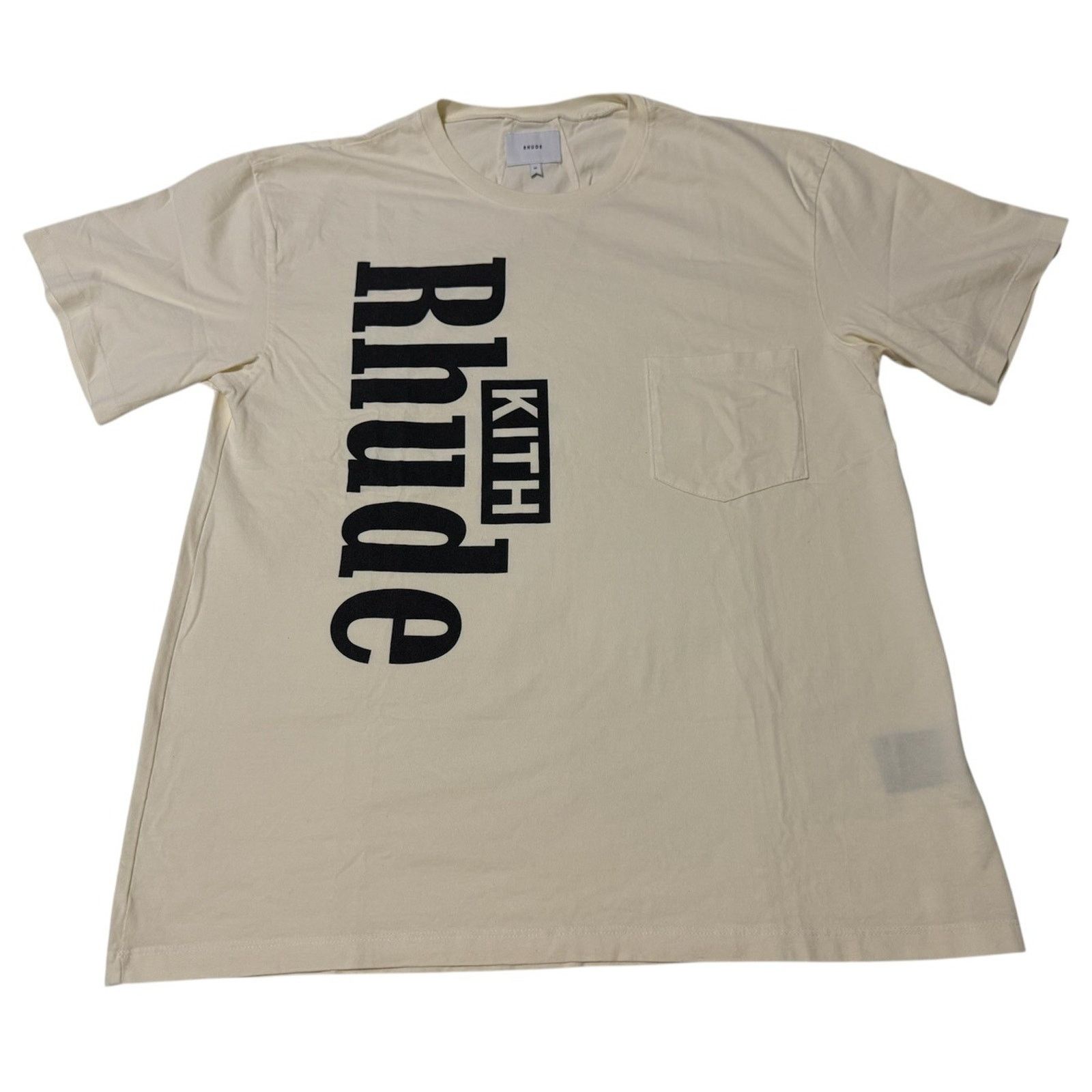 Rhude RHUDE x KITH Mens XS Fits like Large Cream Side Logo T Shirt Size US XS / EU 42 / 0 - 1 Thumbnail