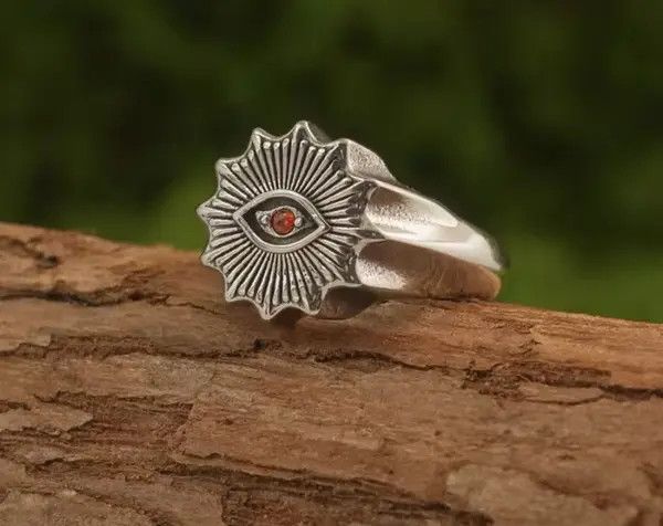 Jewelry 925 Sterling Silver Vintage Red Eye Ring Size ONE SIZE - 7 Thumbnail