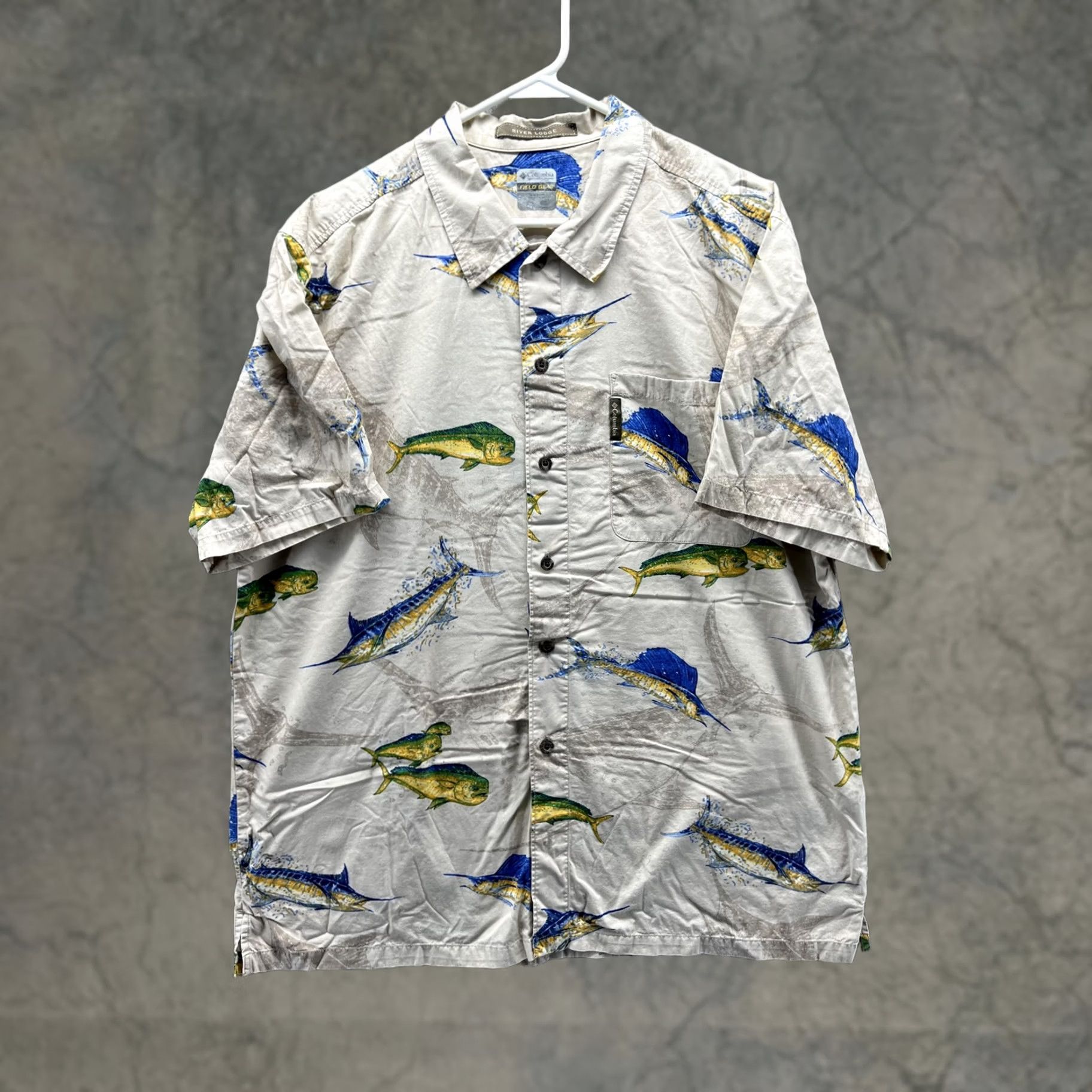 Vintage Columbia Shirt Mens XL Beige Fish Graphic Short Sleeve Button Front Fishing VTG Size US XL / EU 56 / 4 - 1 Thumbnail