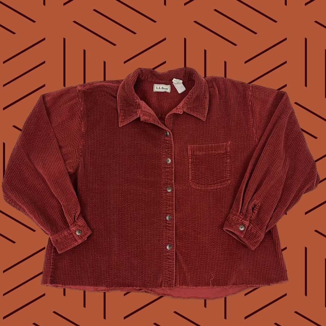 Vintage LL Bean Shirt Womens XL Crop Red Thick Corduroy Shacket Wide Whale Cabin Barn Size XL / US 12-14 / IT 48-50 - 1 Thumbnail