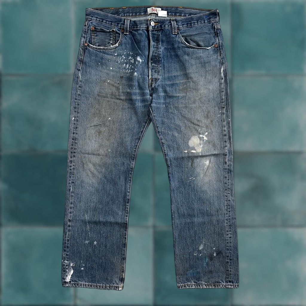 VINTAGE Levis 501 Jeans Men 38x30 38x29 Blue Med Wash Paint XX Straight Leg Y2K Act Mens