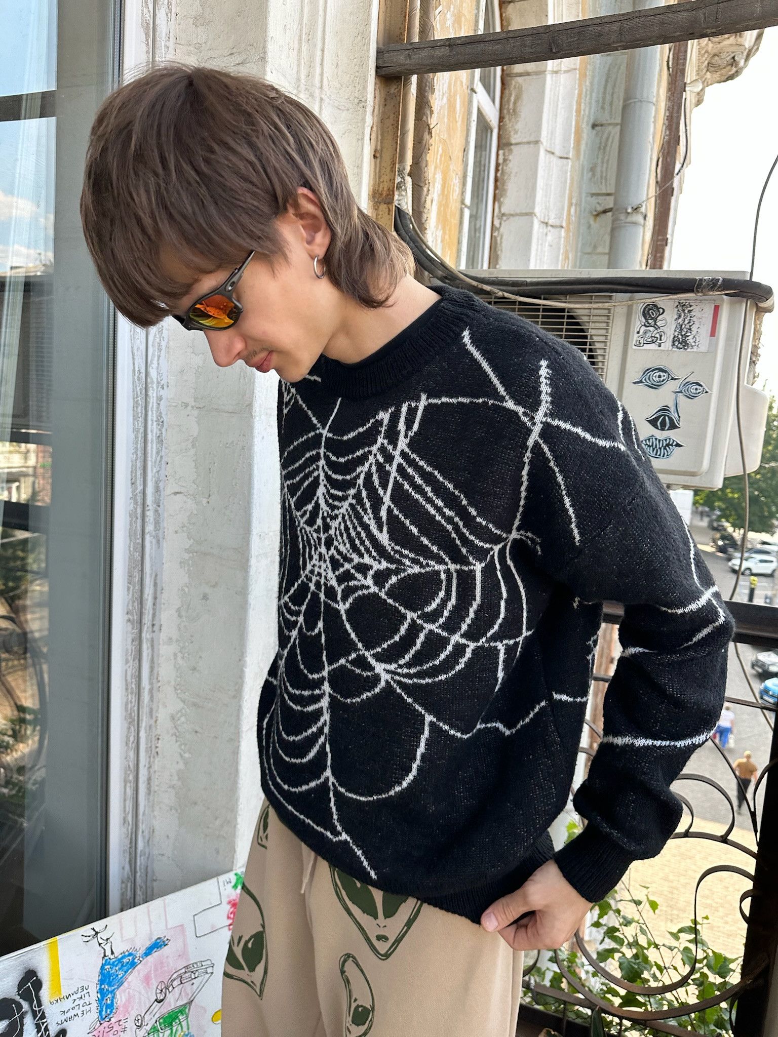 Vintage Spider Web Sweater Pullover y2k Size US L / EU 52-54 / 3 - 3 Thumbnail