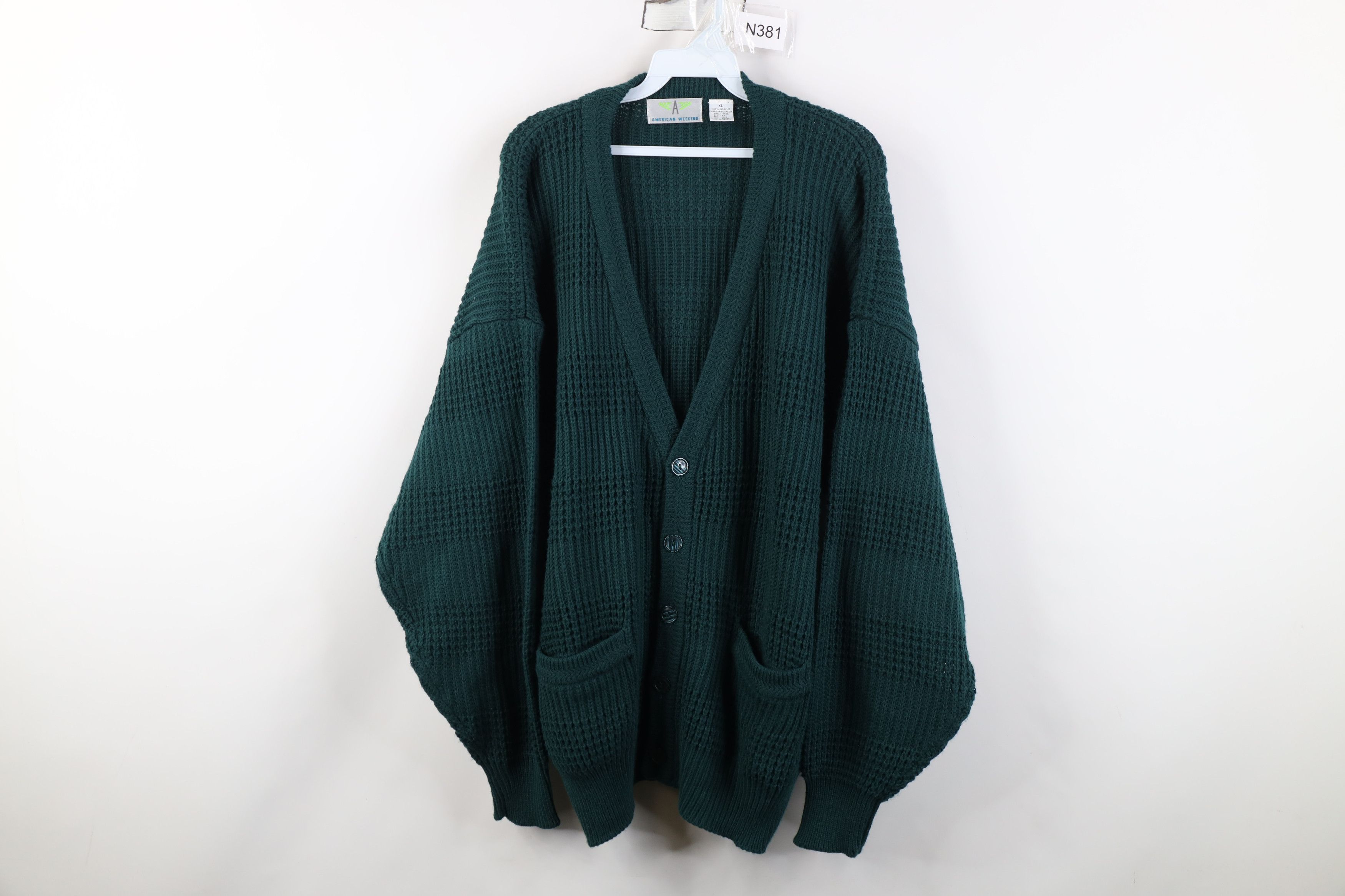Vintage Vintage 90s Streetwear Ribbed Knit Cardigan Sweater Green Size US XL / EU 56 / 4 - 1 Thumbnail