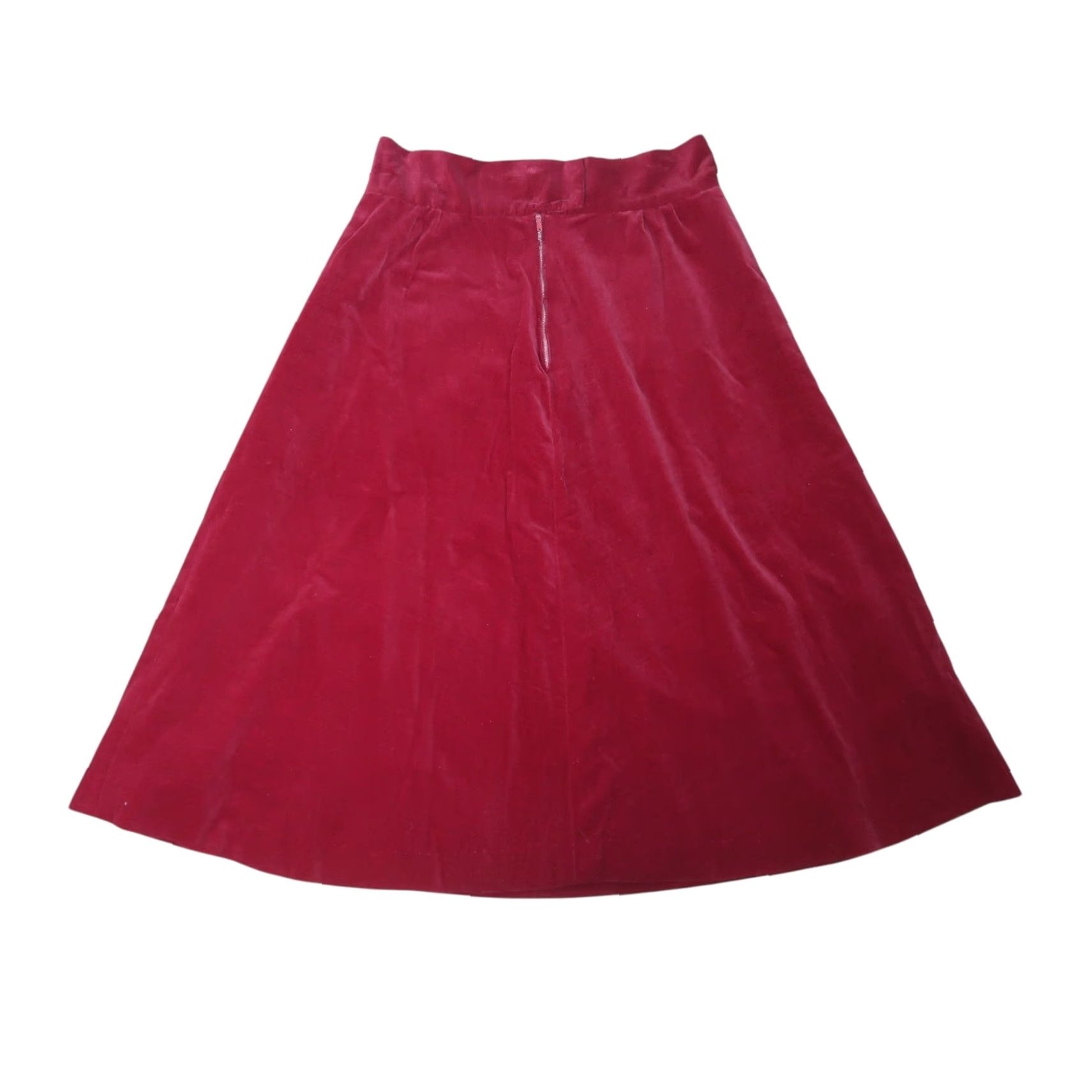 Vintage VINTAGE Red High-Waisted Velvet A-Line Midi Skirt 28" Adult Women Regular M Burgundy? Size 32" / US 10 / IT 46 - 3 Thumbnail
