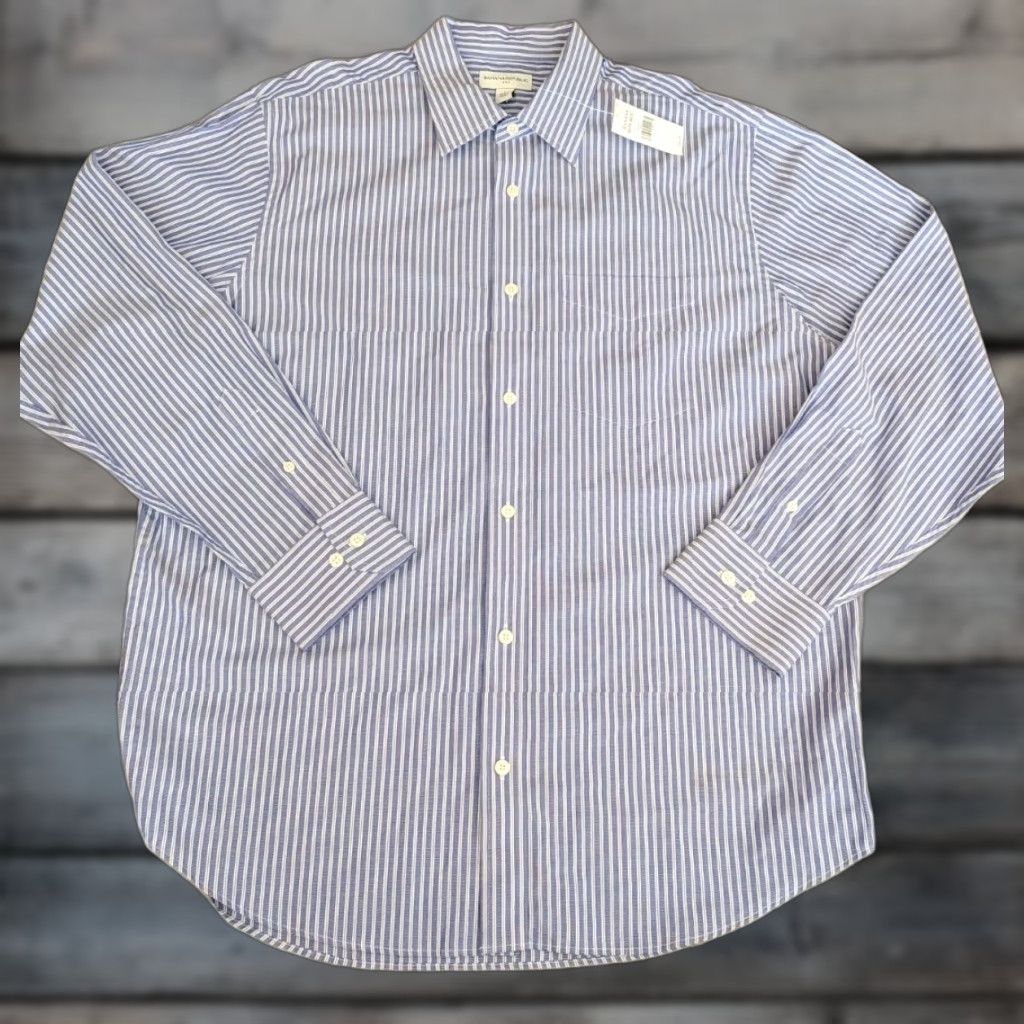 Banana Republic Banana Republic Button-Up Shirt Mens Large Blue Striped Long Sleeve Cotton NWT Size US L / EU 52-54 / 3 - 1 Thumbnail