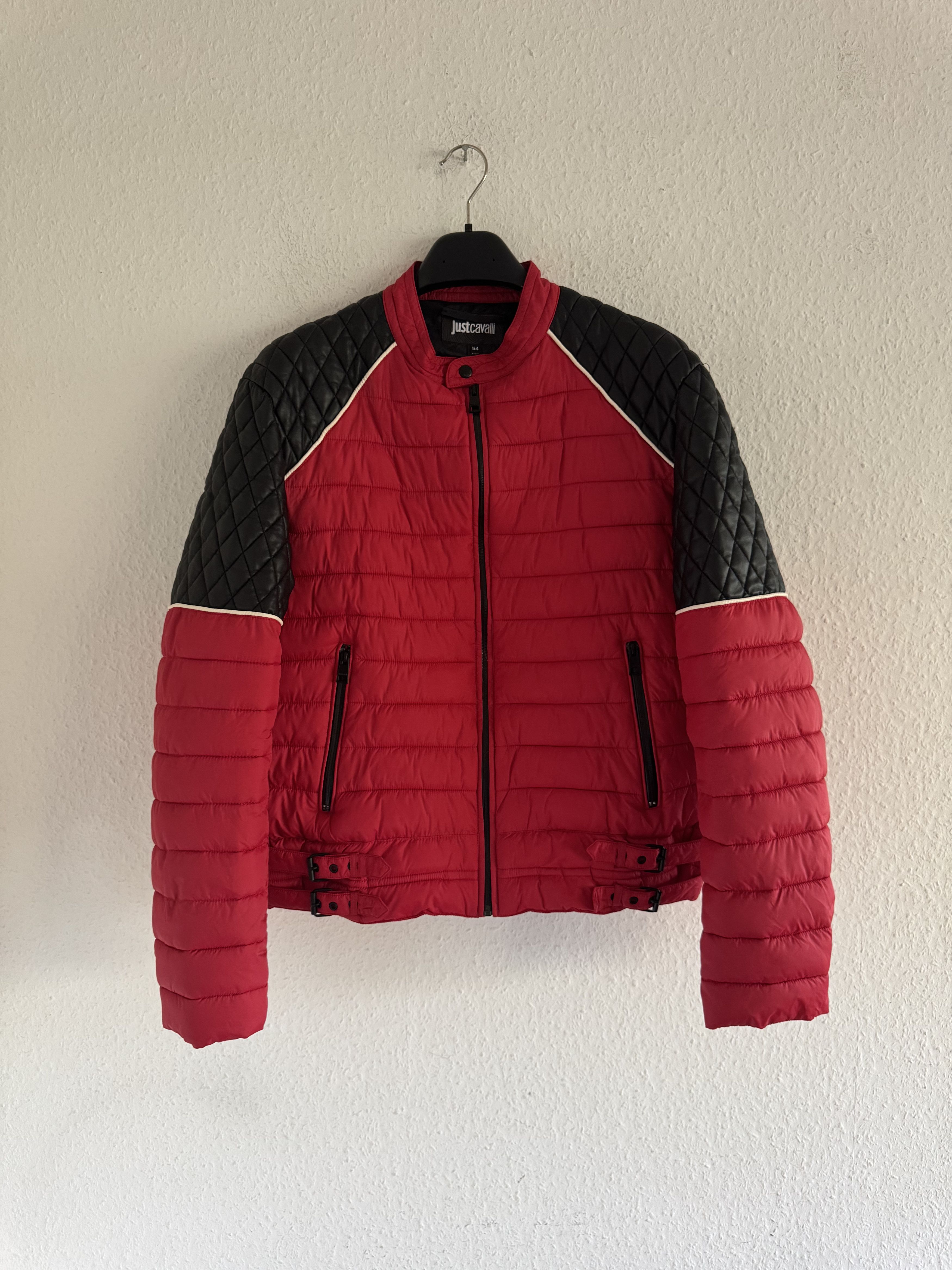 Just Cavalli Quilted Biker Down Jacket With Leather Shoulders Size US XL / EU 56 / 4 - 4 Thumbnail
