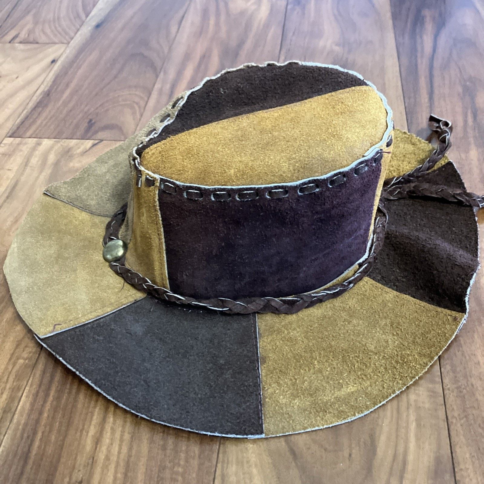 Other Vtg Suede Leather Patchwork Hat Hippie Boho 1970s Cowgirl Size ONE SIZE - 21 Thumbnail