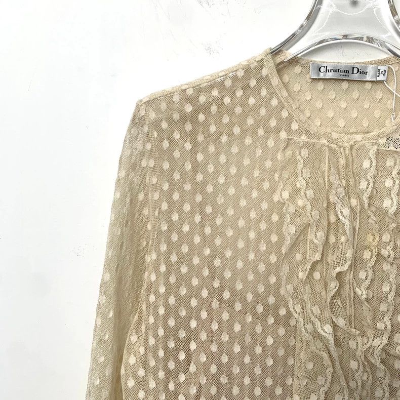Dior Dior Beige lace bee embroidered mulberry silk mesh round-n Size XS / US 0-2 / IT 36-38 - 3 Thumbnail