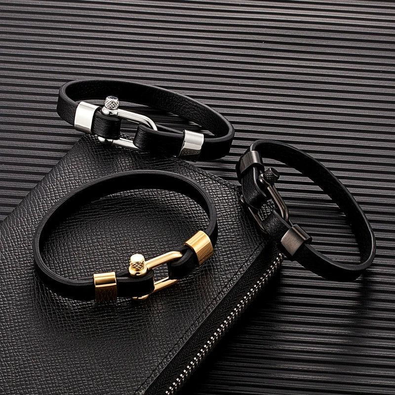 Other U shape Leather Bracelet Screw Shackle Cuff Gift For Him Size ONE SIZE - 3 Thumbnail