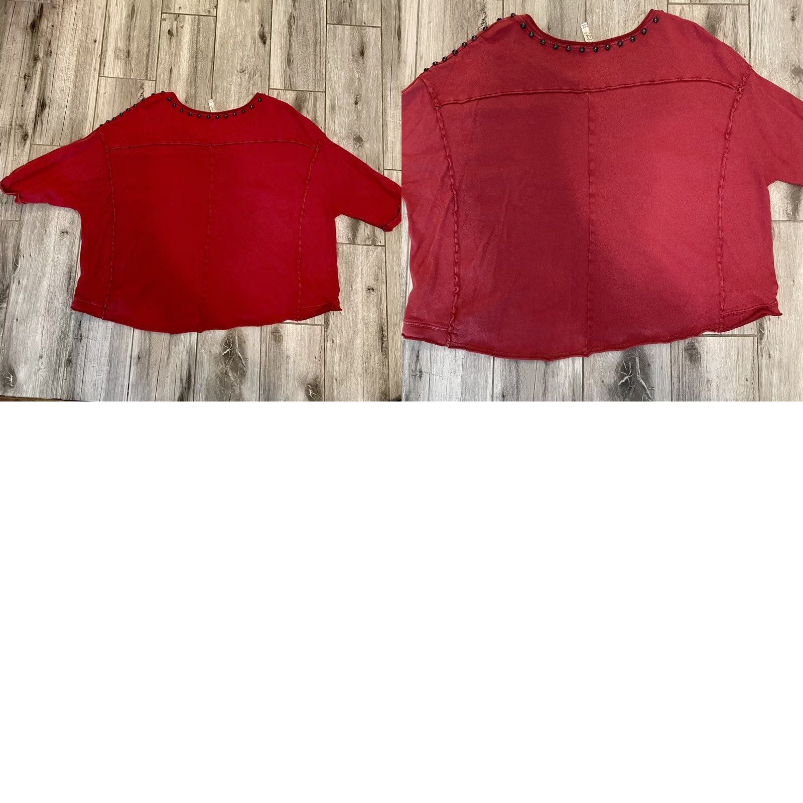 Free People VINTAGE Free People Red Studded Oversized Short Sleeve Cropped Boho Sweatshirt Size S Womens Size S / US 4 / IT 40 - 8 Thumbnail
