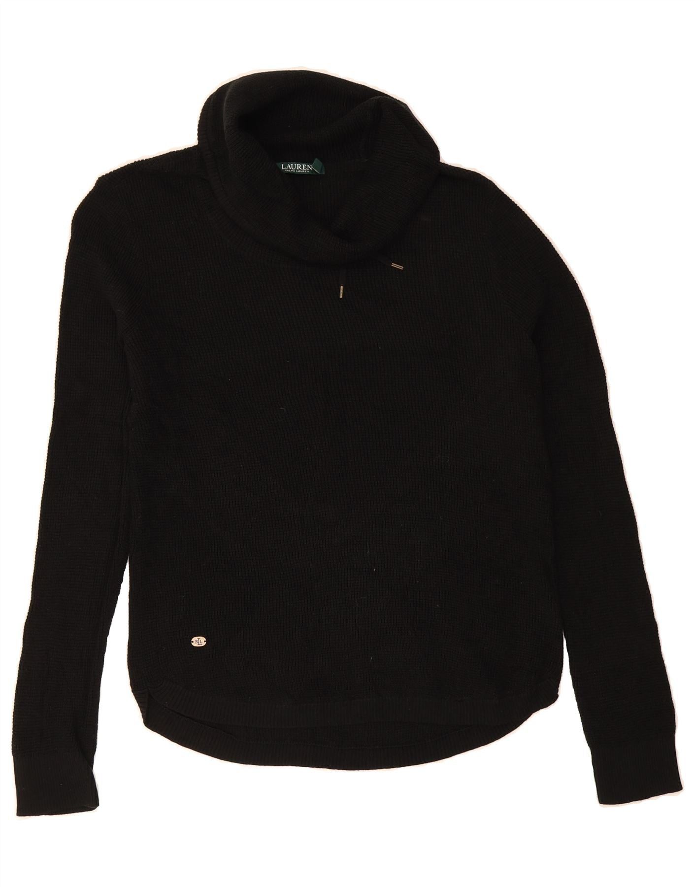 Ralph Lauren Womens Roll Neck Jumper Sweater UK 16 Large Black Cotton Size S / US 4 / IT 40 - 1 Thumbnail