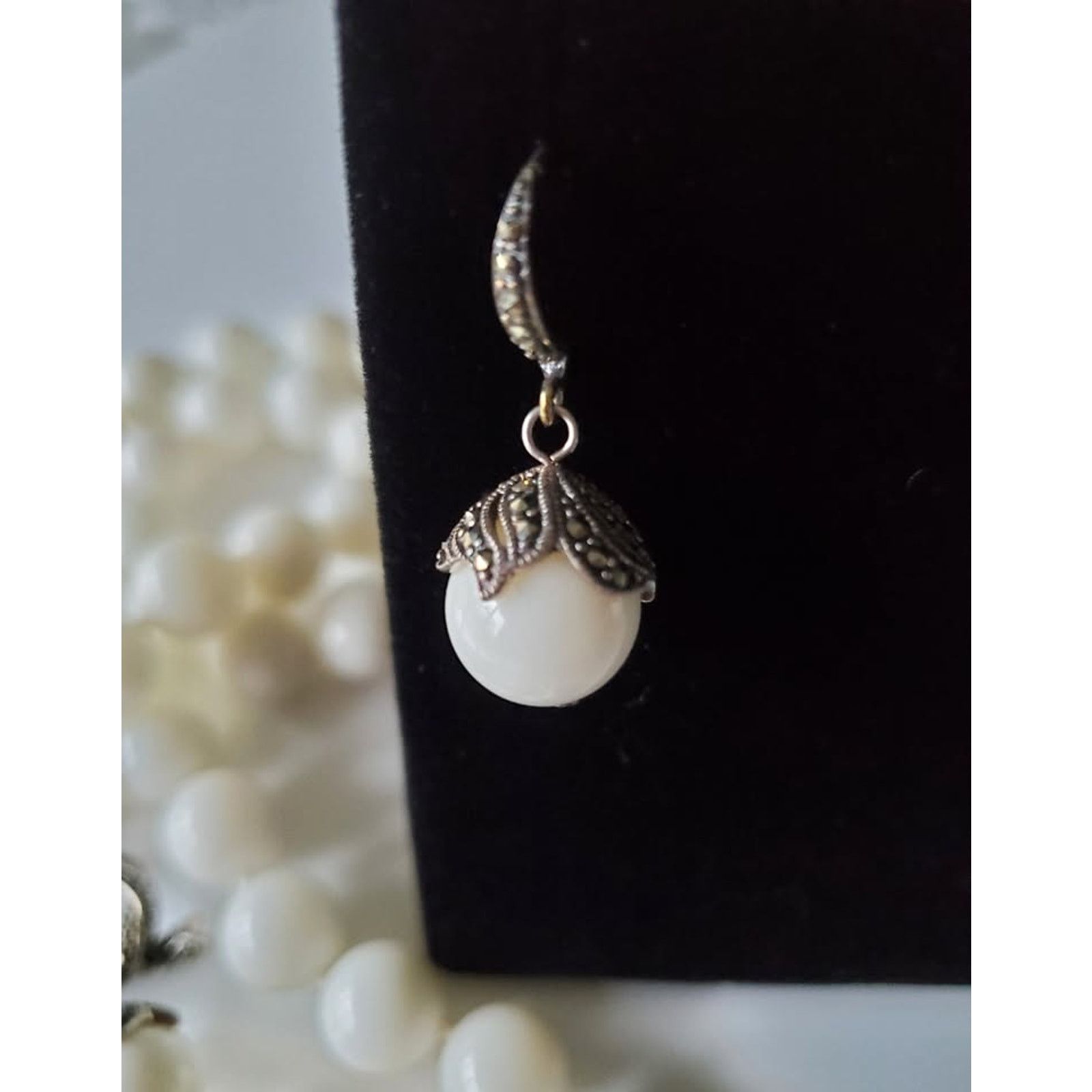 Other White Glass Bead Necklace and Earring Set with Marcasites Size ONE SIZE - 5 Thumbnail