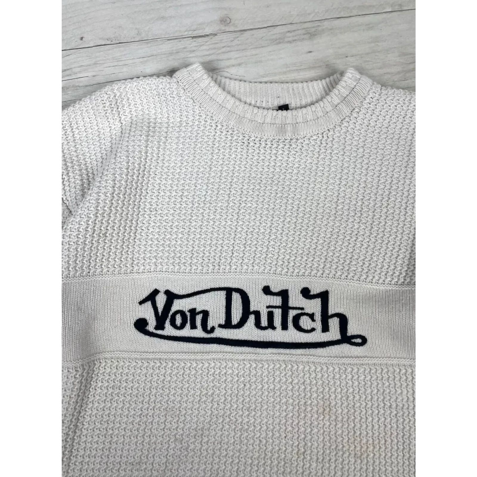 Von Dutch VINTAGE Von Dutch Big Logo Knit Sweater 90s Men L White Knit Pullover Long Sleeve Crew Neck Mens Size US L / EU 52-54 / 3 - 6 Thumbnail