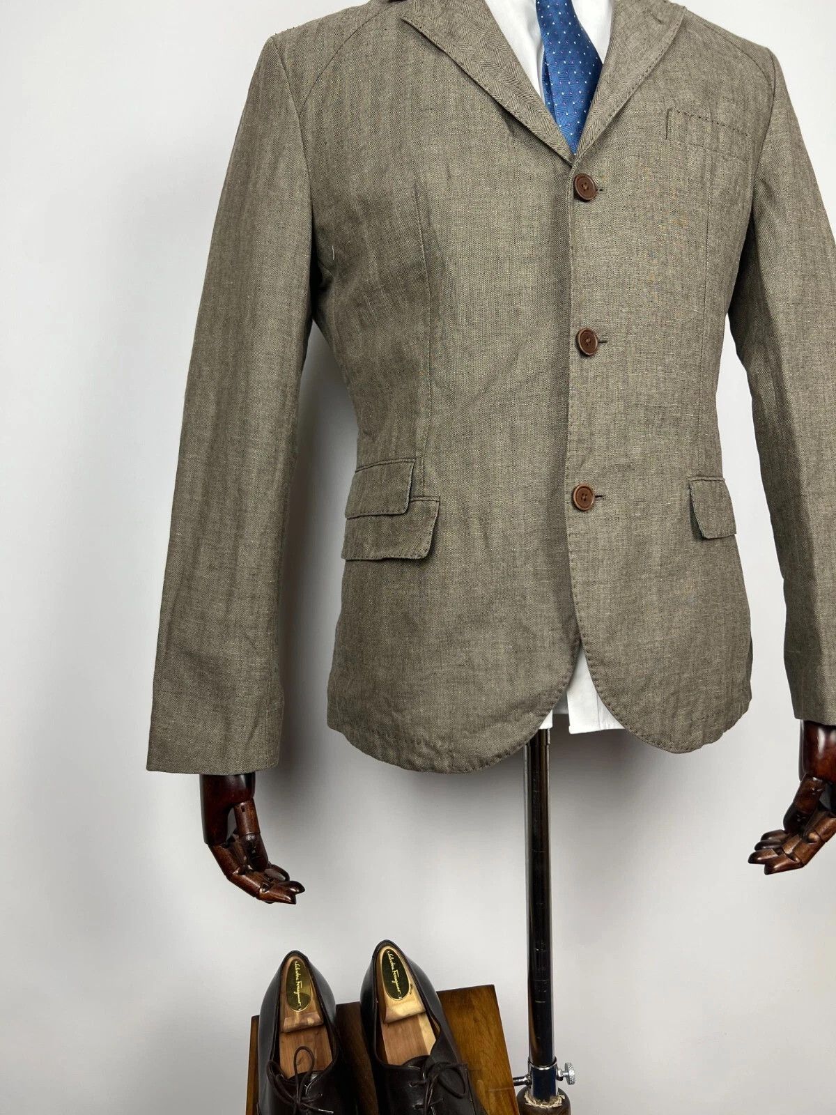 Hugo Boss Hugo Boss Handcrafted Brown Linen Cotton Herringbone Blazer Size 40R - 4 Thumbnail