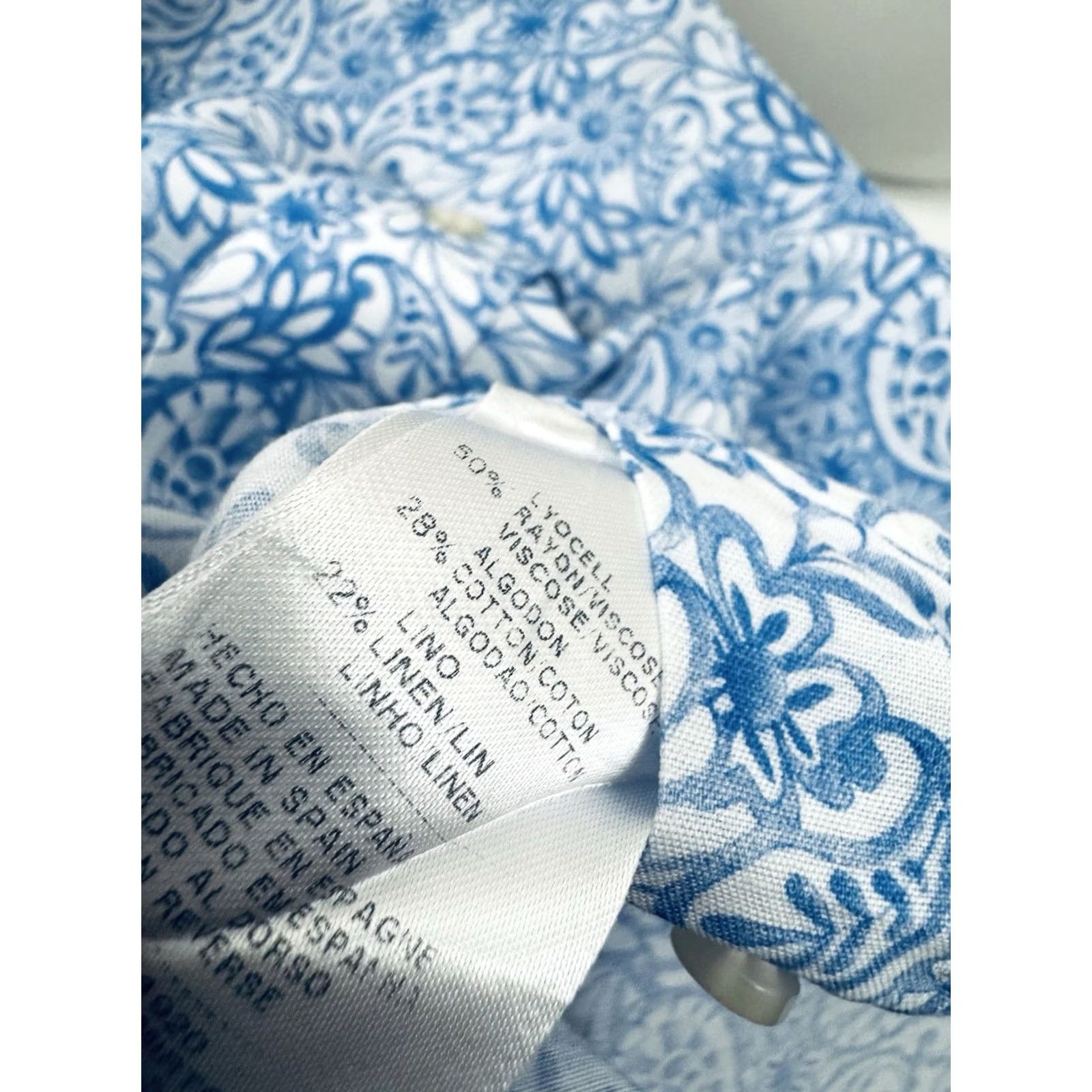 Vintage MIRTO 1956 - LINEN BLEND Paisley Floral Mens Shirt M Blue/White Long Sleeve Button-Up 3 / M Shirt Mens Linen Floral Mirto 1956 Shirt Size US M / EU 48-50 / 2 - 5 Thumbnail
