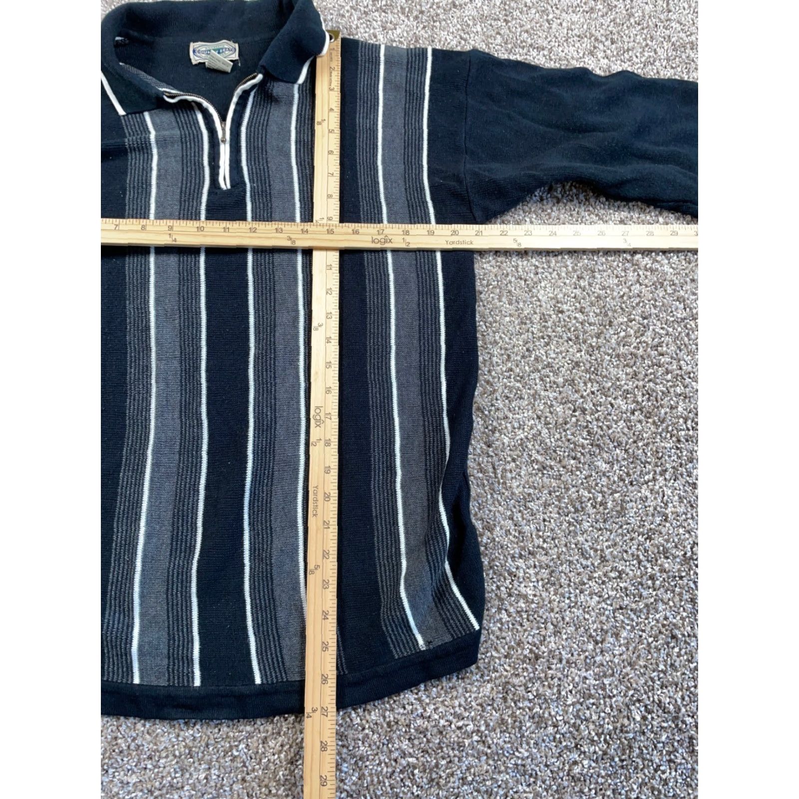 Vintage VINTAGE County Seat 1/4 Zip Sweater Adult Medium Black Striped Lightweight Knit 90s Hipster Mens Size US M / EU 48-50 / 2 - 5 Thumbnail