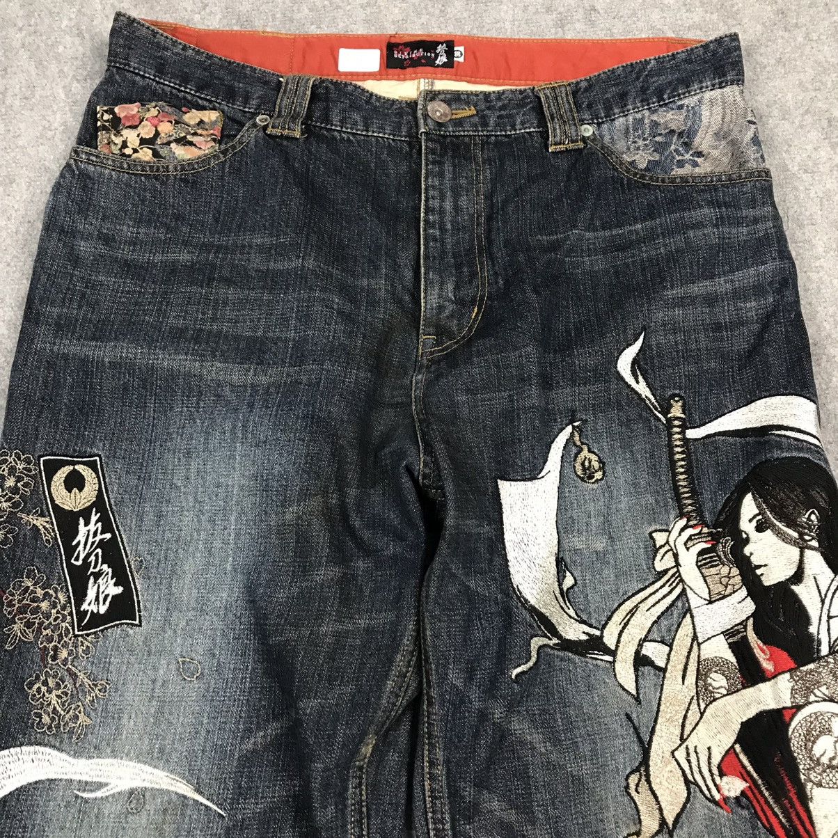 JAPANESE DENIM STYLE EMBROIDERY ART BAGGY PANTS