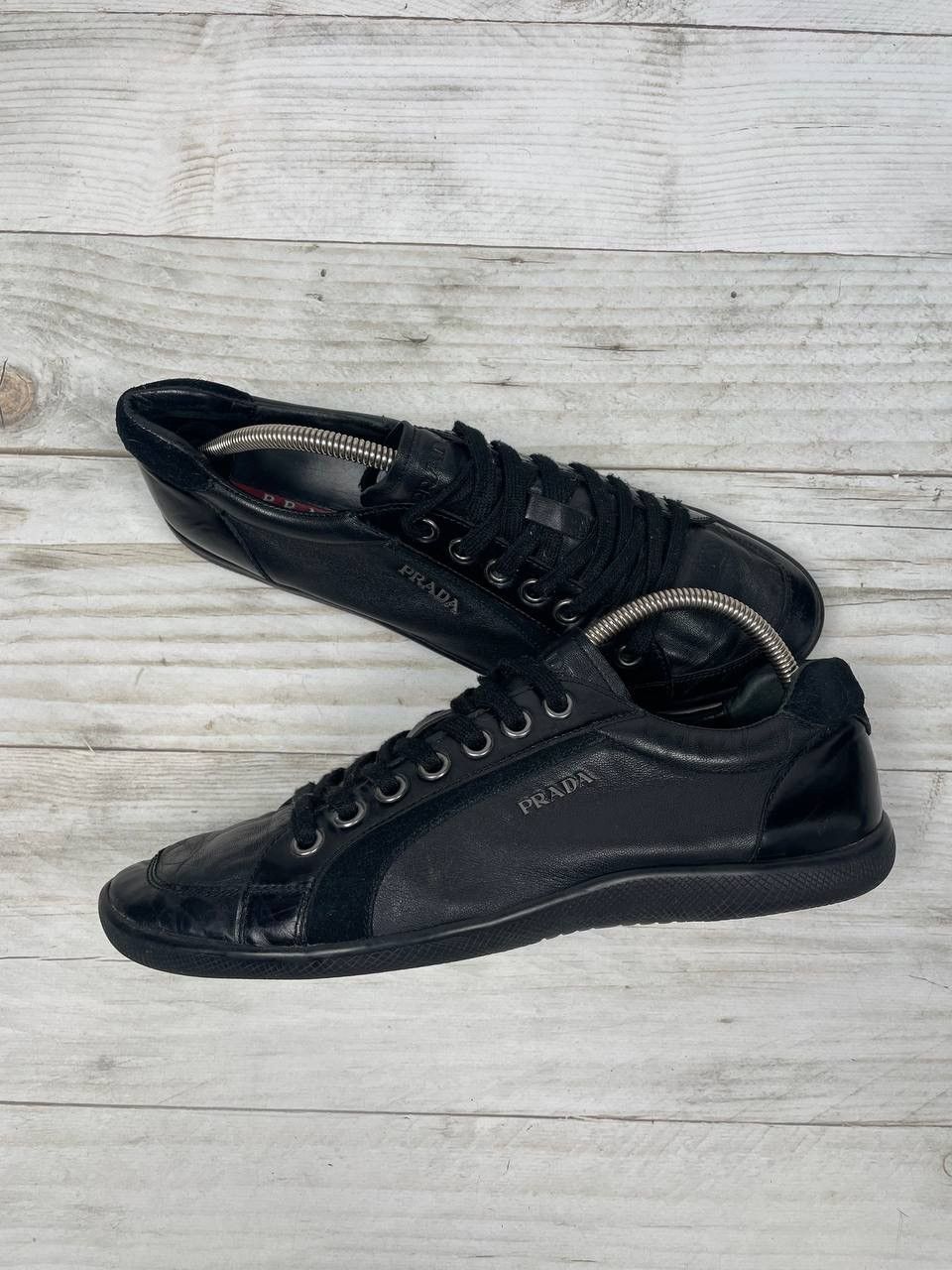 image of Prada Leather Sneakers Shoes Red Tab Logo Luxury Y2K in Black, Men's (Size 9)